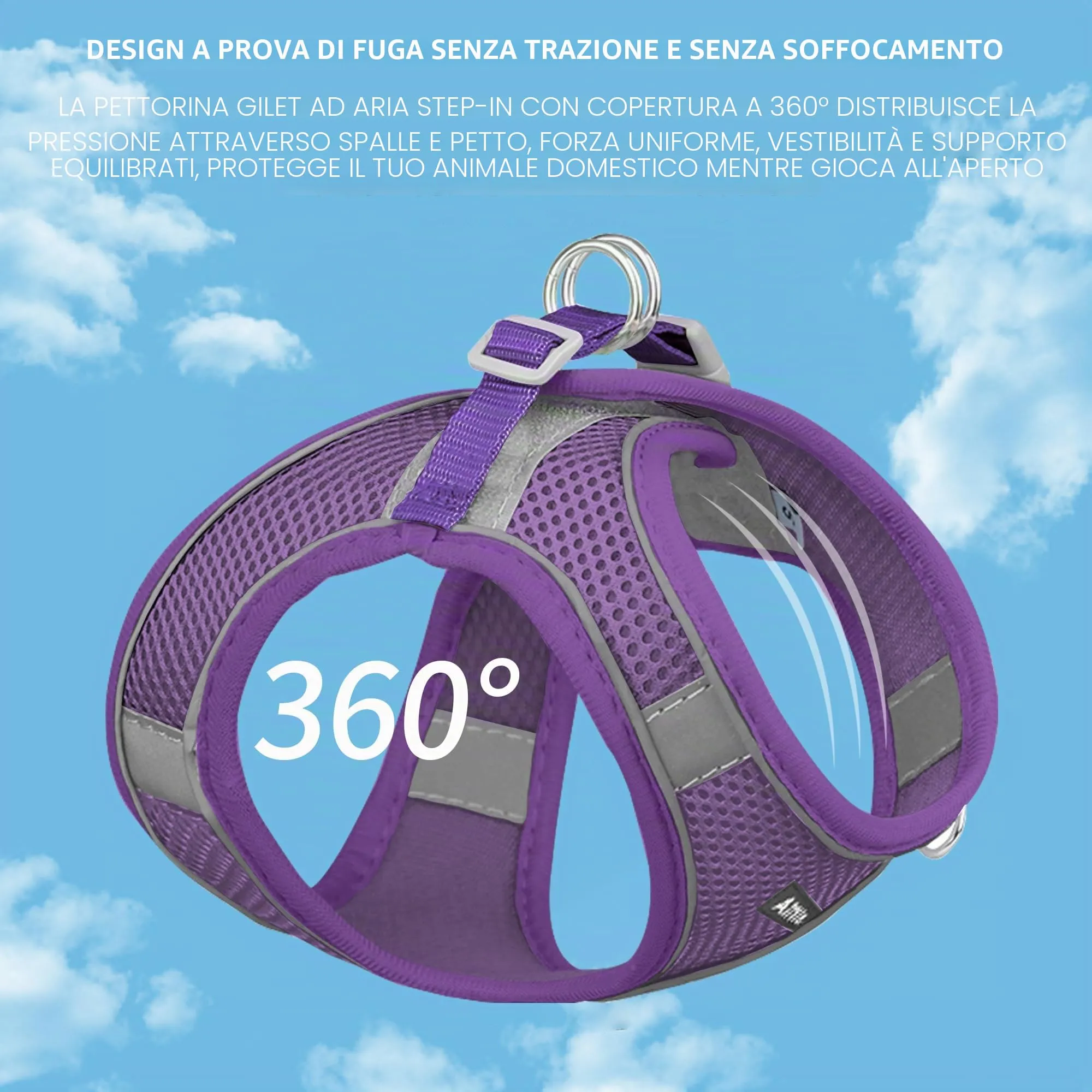 Aiitle Set Imbracatura e Guinzaglio Easy Walk per Cani, Taglia L, Viola Puro - immagine 7