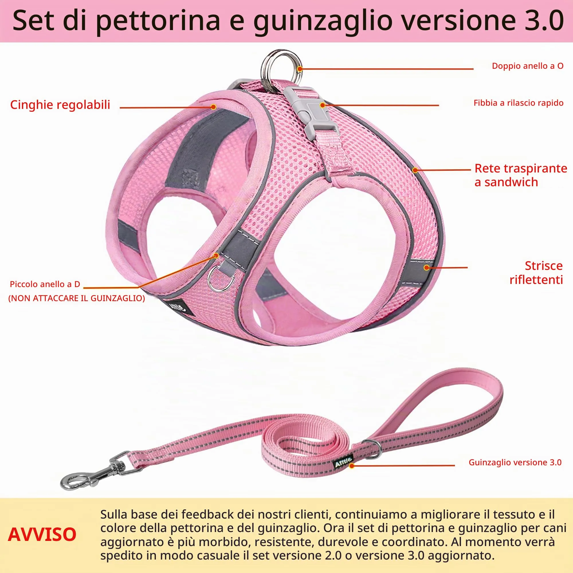 Aiitle Pettorina per cani a prova di fuga, rete traspirante, rosa puro, XL - immagine 7