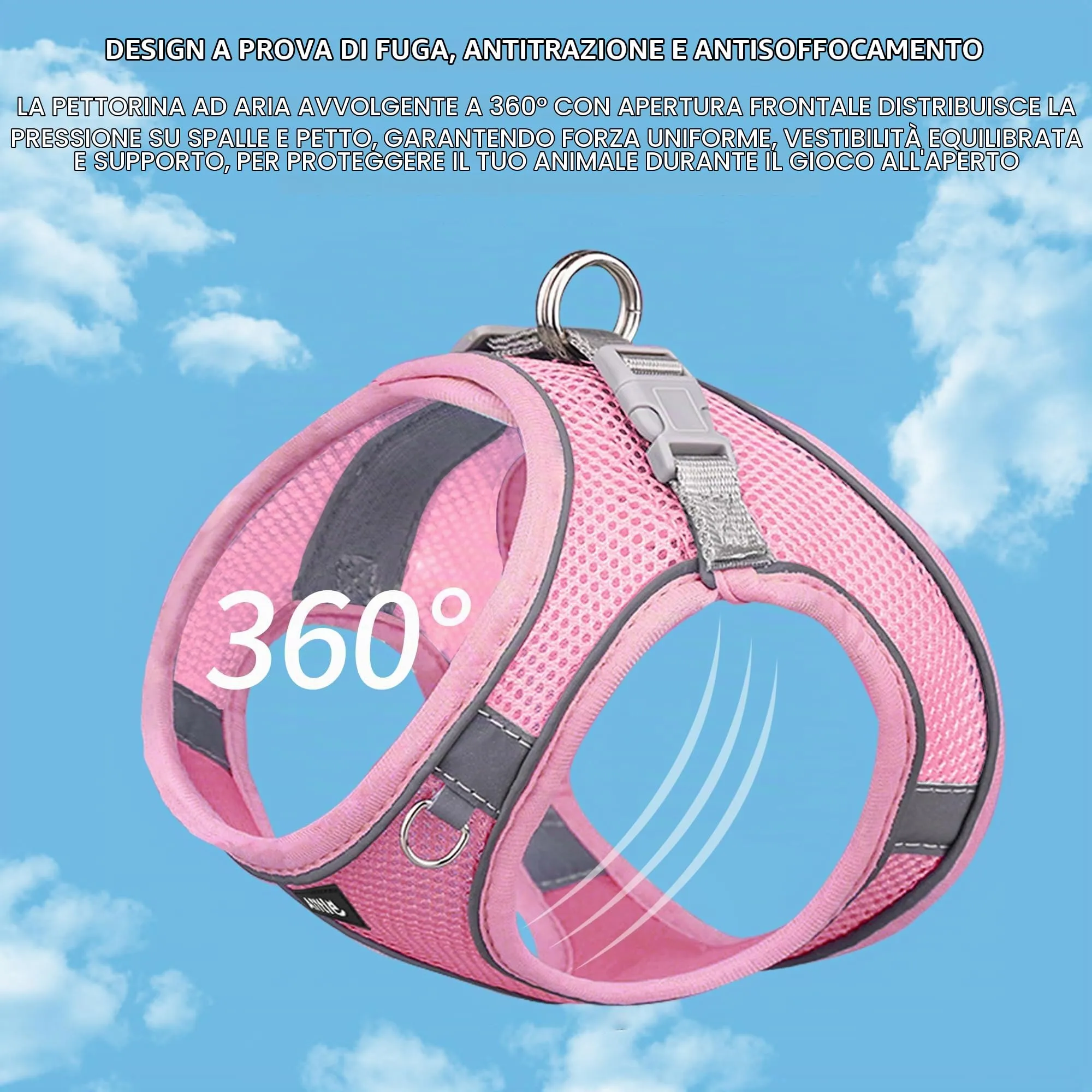 Aiitle Pettorina per cani a prova di fuga, rete traspirante, rosa puro, XL - immagine 8