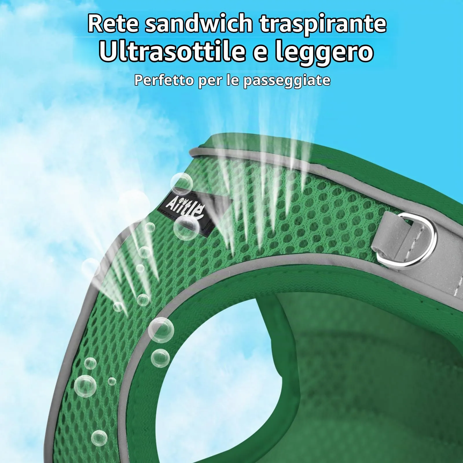 Aiitle Pettorina e guinzaglio per cani anti-tiro e anti-fuga riflettente, Verde M - immagine 6