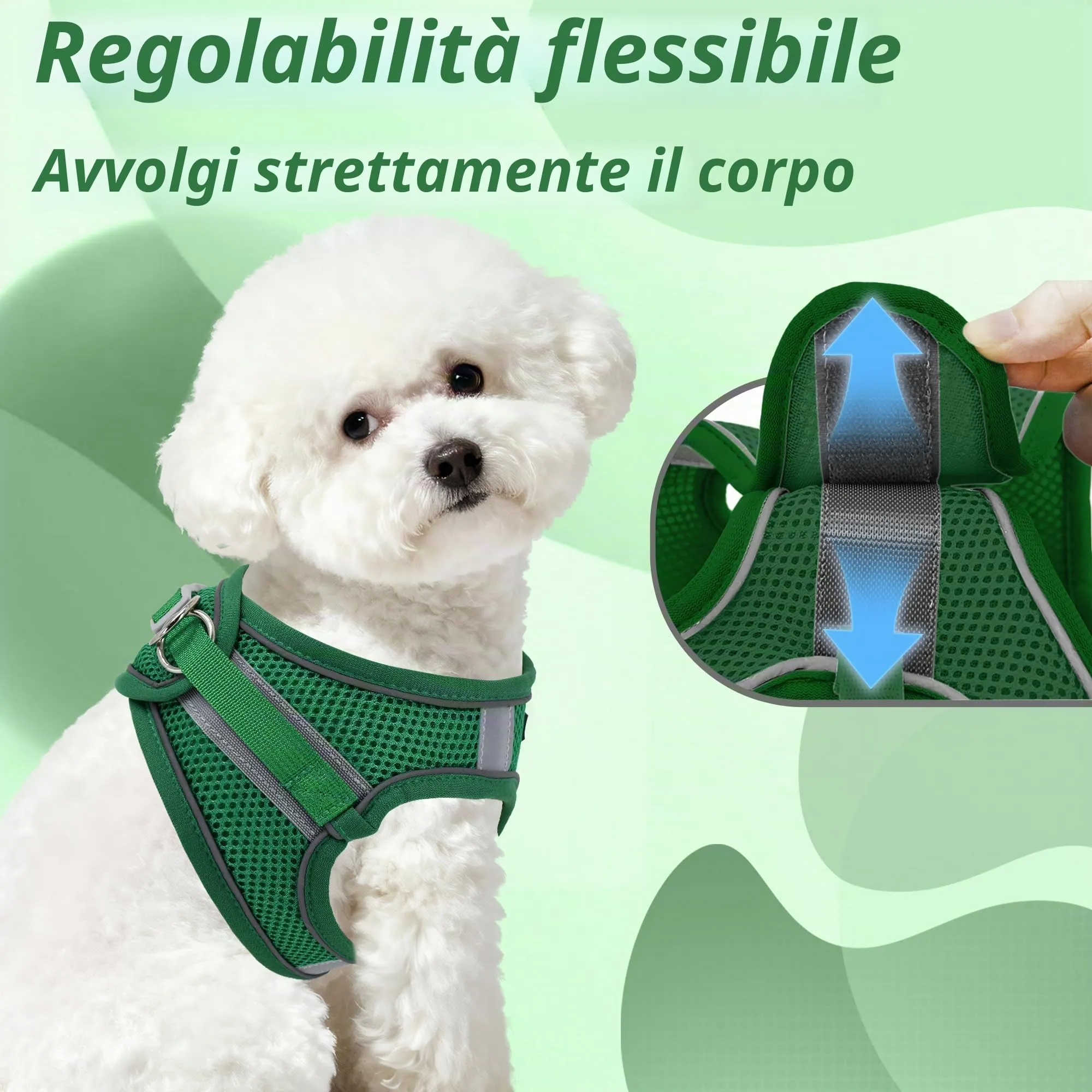 Aiitle Pettorina Anti-tiro Regolabile con Guinzaglio per Cani di Piccola e Media Taglia, Verde, S - immagine 10