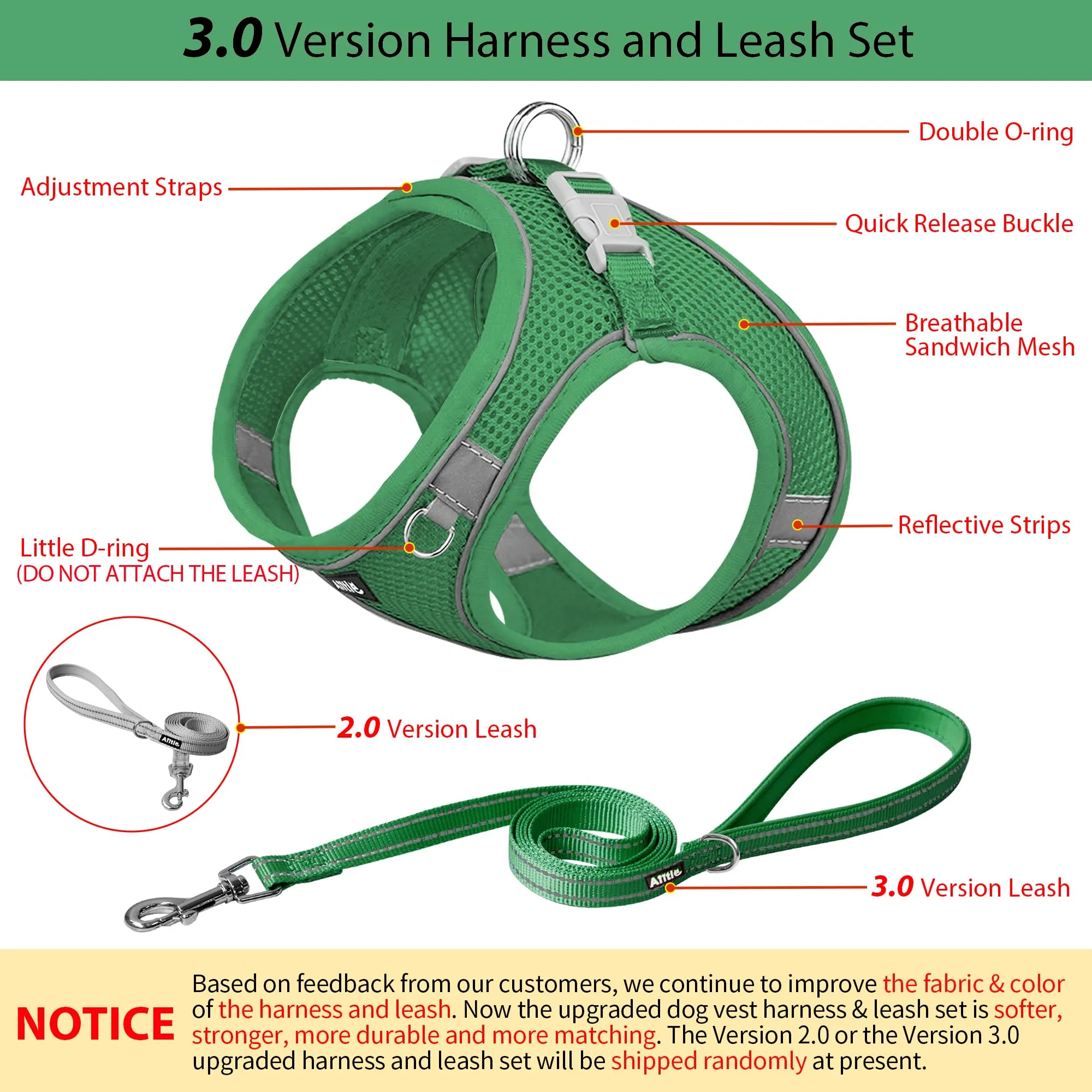 Aiitle Set Imbracatura e Guinzaglio Easy Walk per Cani, Regolabile, Verde, L - immagine 4
