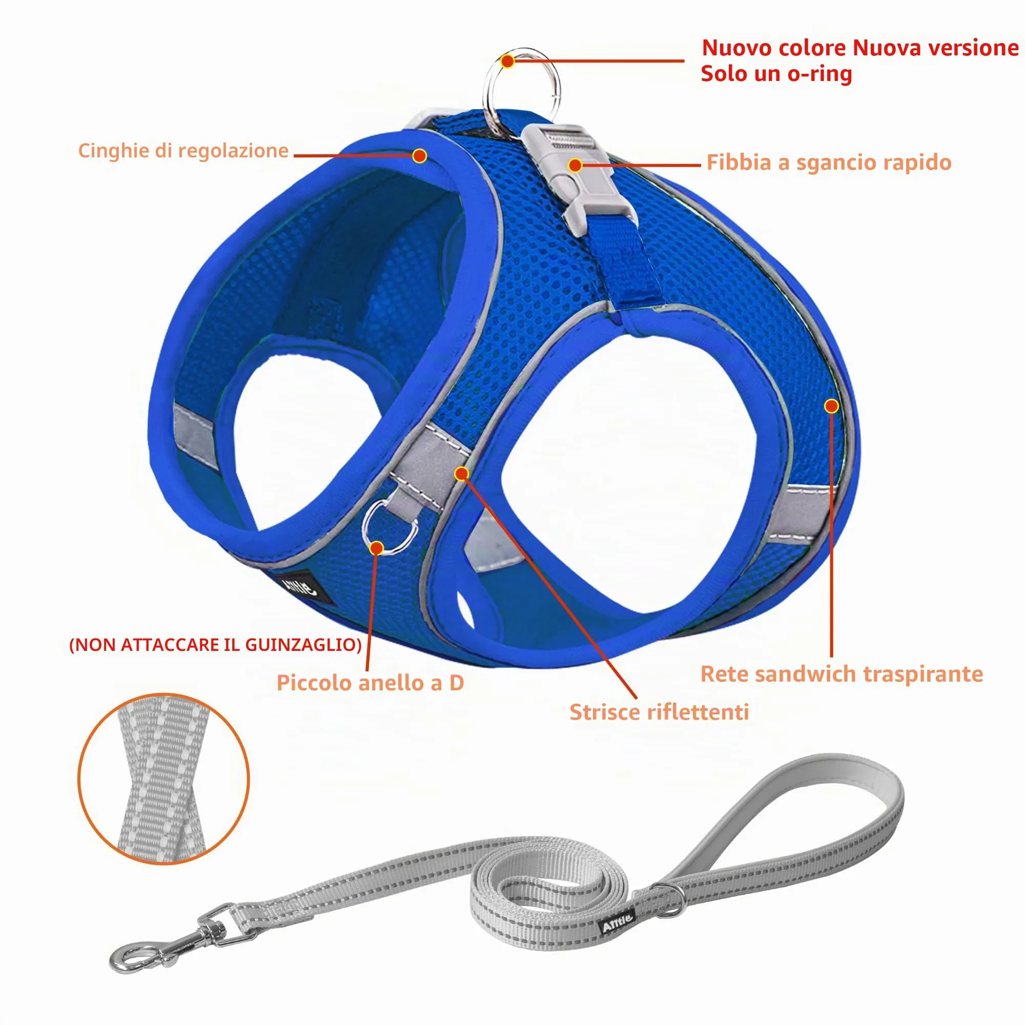 Aiitle Set Imbracatura e Guinzaglio Easy Walk per Cani, Regolabile, Blu Reale, L - immagine 2