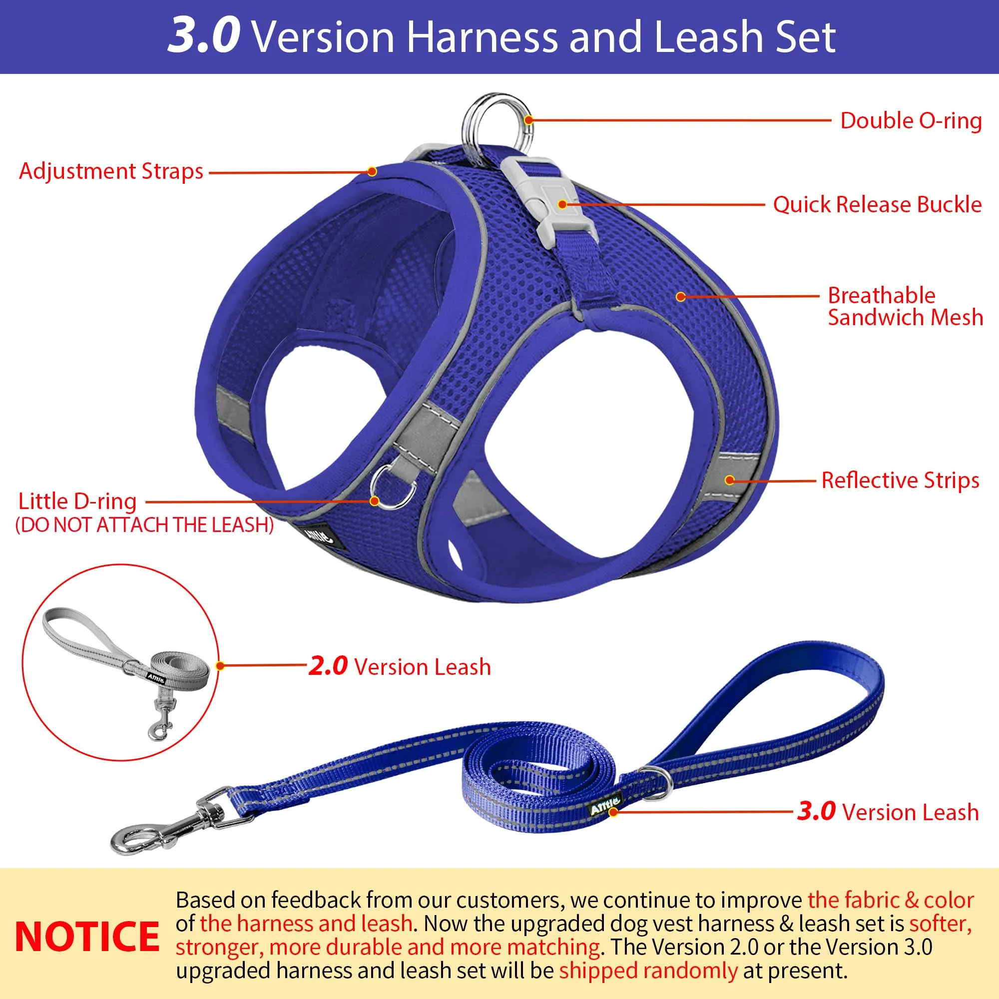 Aiitle Set Imbracatura e Guinzaglio Easy Walk per Cani, Regolabile, Blu Reale, L - immagine 4