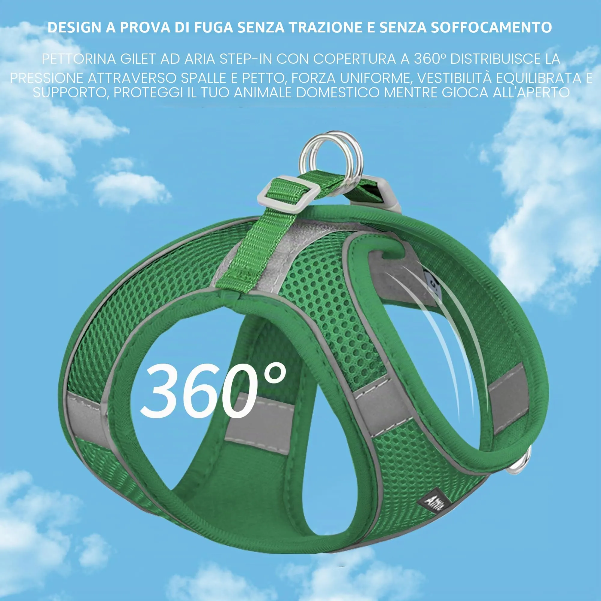 Aiitle Pettorina per cani e gatti anti-tiro con guinzaglio, riflettente, taglia XXXS, verde - immagine 9
