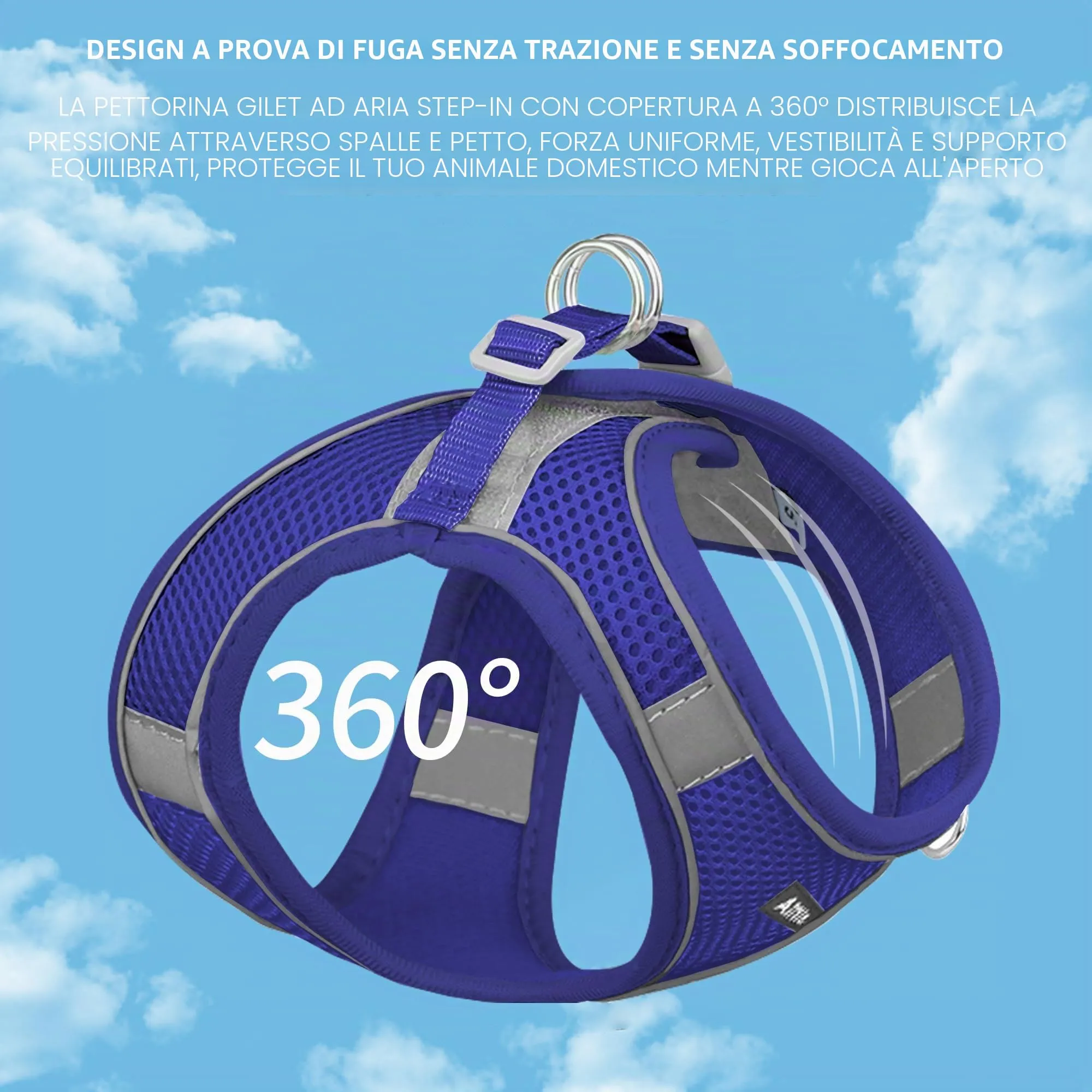 Aiitle Set Imbracatura a Gilet e Guinzaglio per Cani, Riflettente, Blu Reale, XS - immagine 9