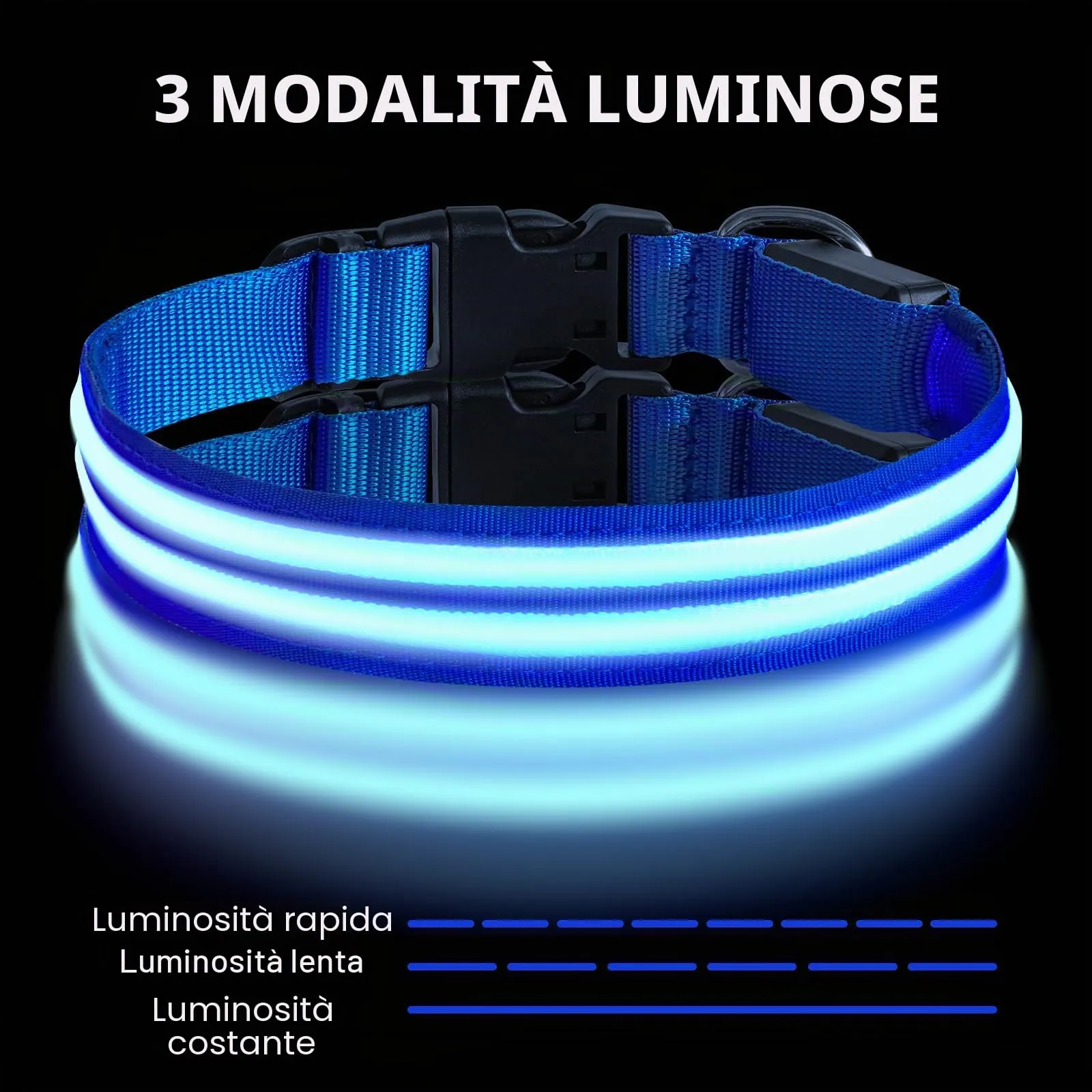 AUAUY Collare Luminoso per Cani, Ricaricabile USB, 3 Modalità, Blu, M - immagine 4