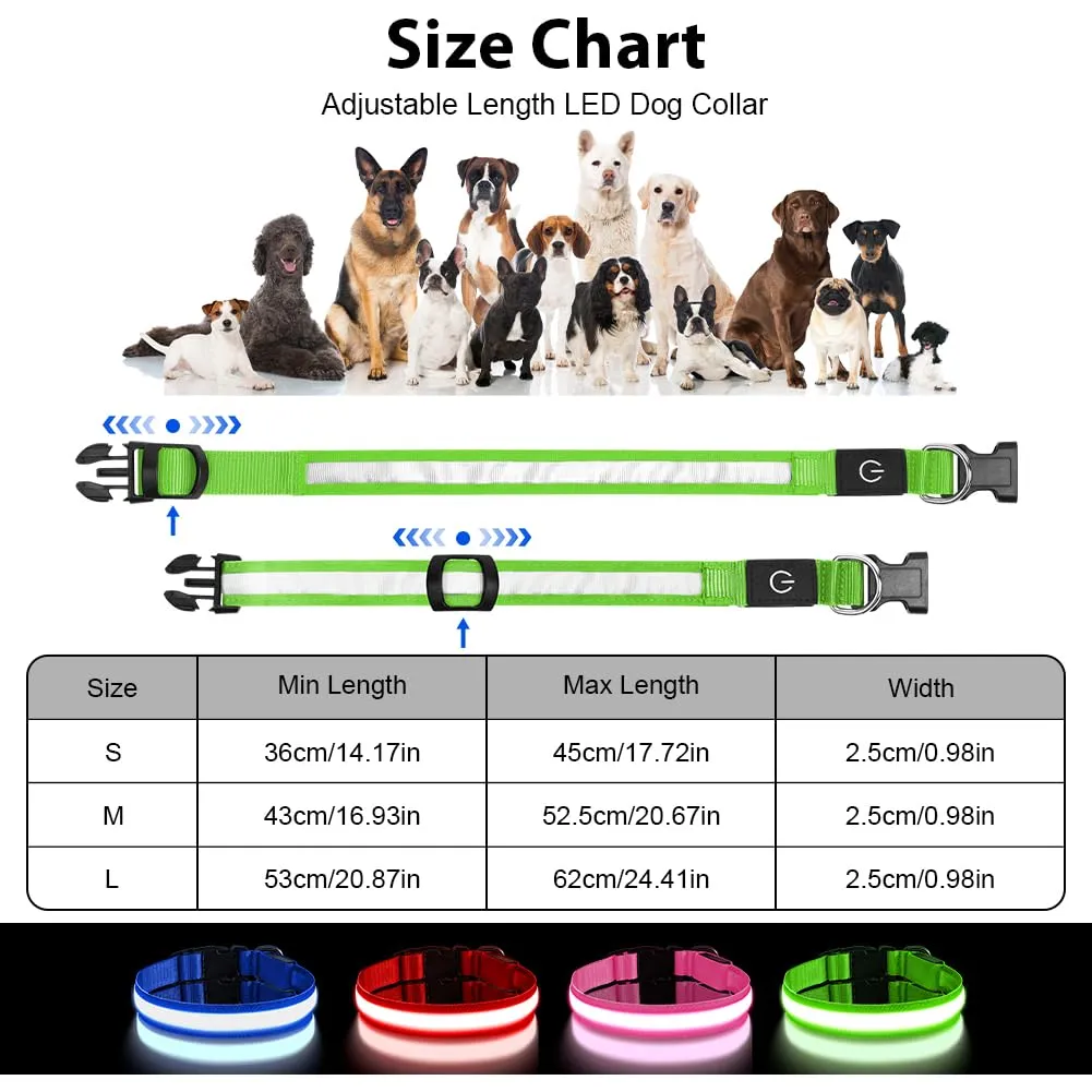 AUAUY Collare Luminoso per Cani, Ricaricabile USB, 3 Modalità, Verde, S - immagine 2