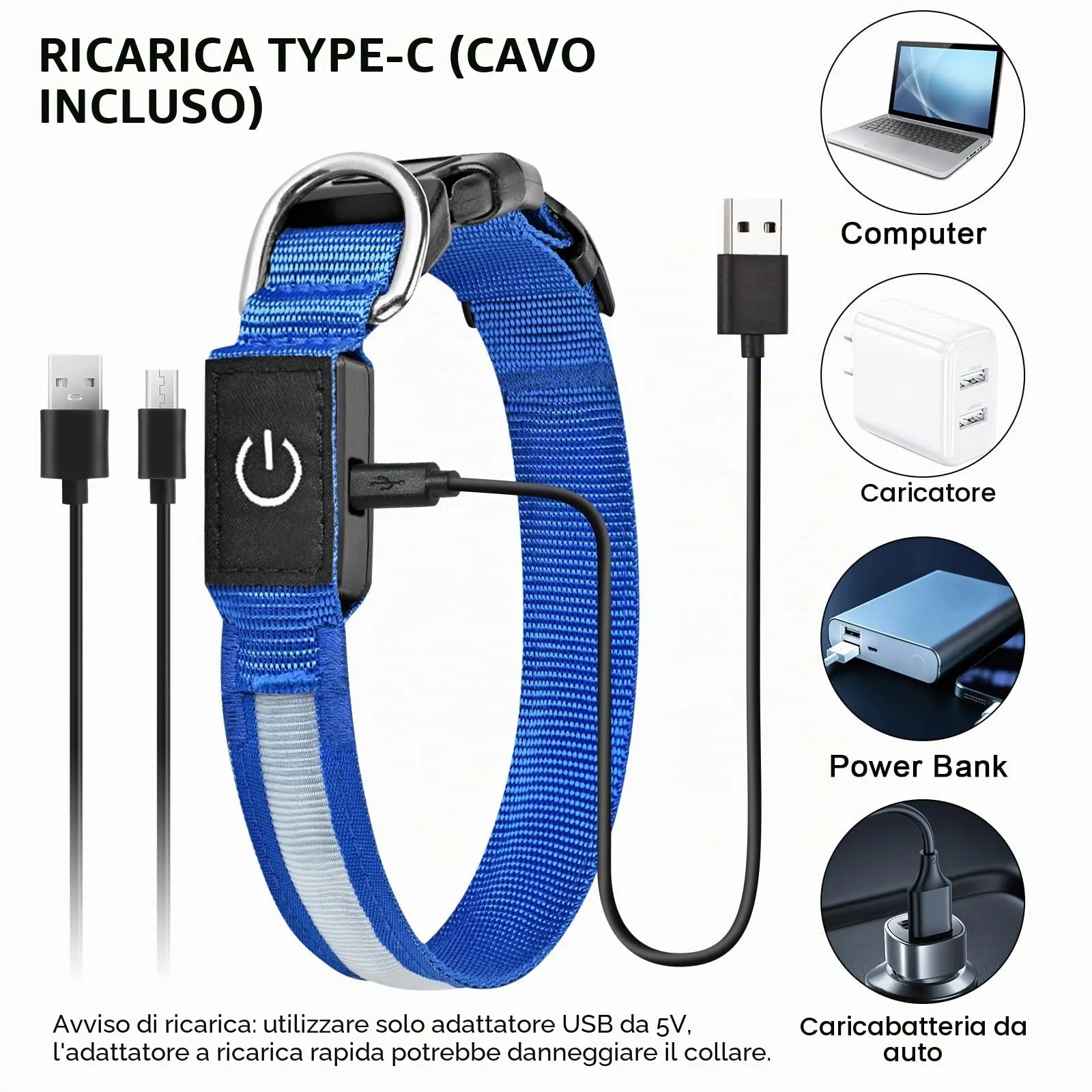 AUAUY Collare Luminoso per Cani, Ricaricabile USB, 3 Modalità, Verde, L - immagine 5