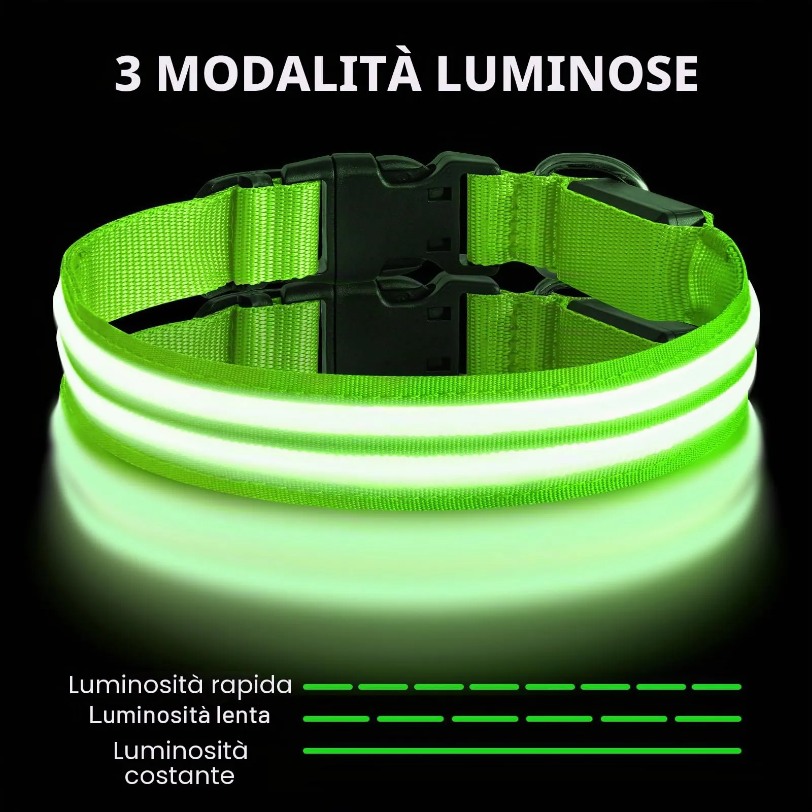 AUAUY Collare Luminoso per Cani, Ricaricabile USB, 3 Modalità, Verde-L - immagine 4