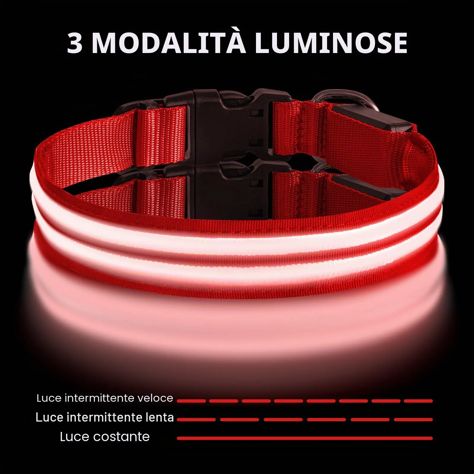 AUAUY Collare Luminoso per Cani, Ricaricabile USB, 3 Modalità, Rosso, L - immagine 4