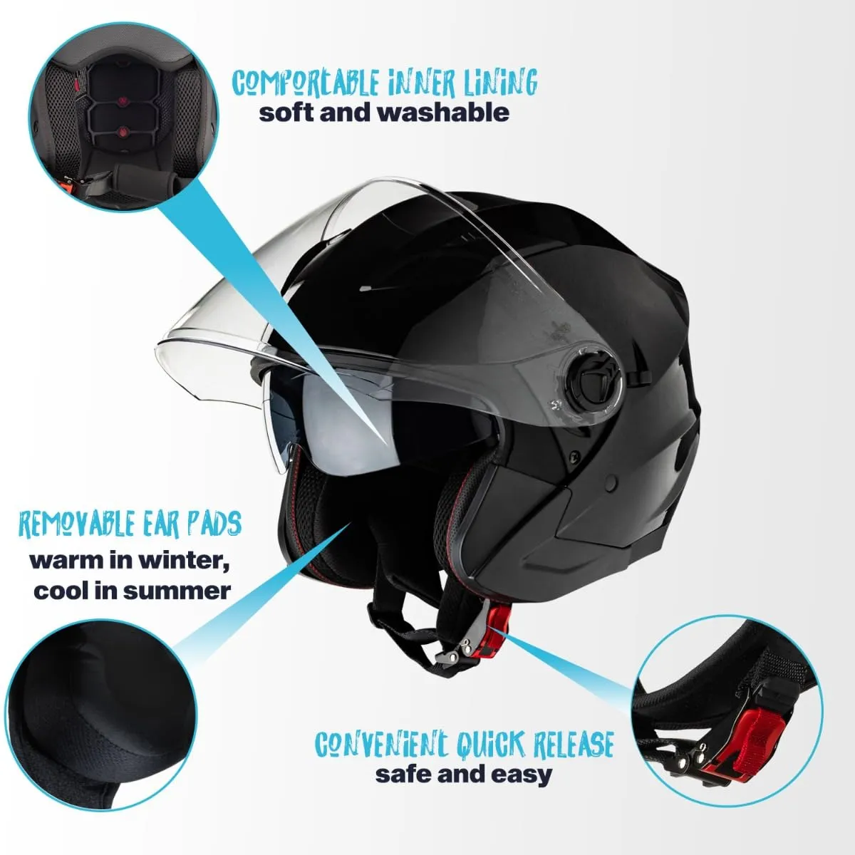 Vinz Calobra Casco Jet Doppia Visiera ECE 22.06 - Nero - immagine 3