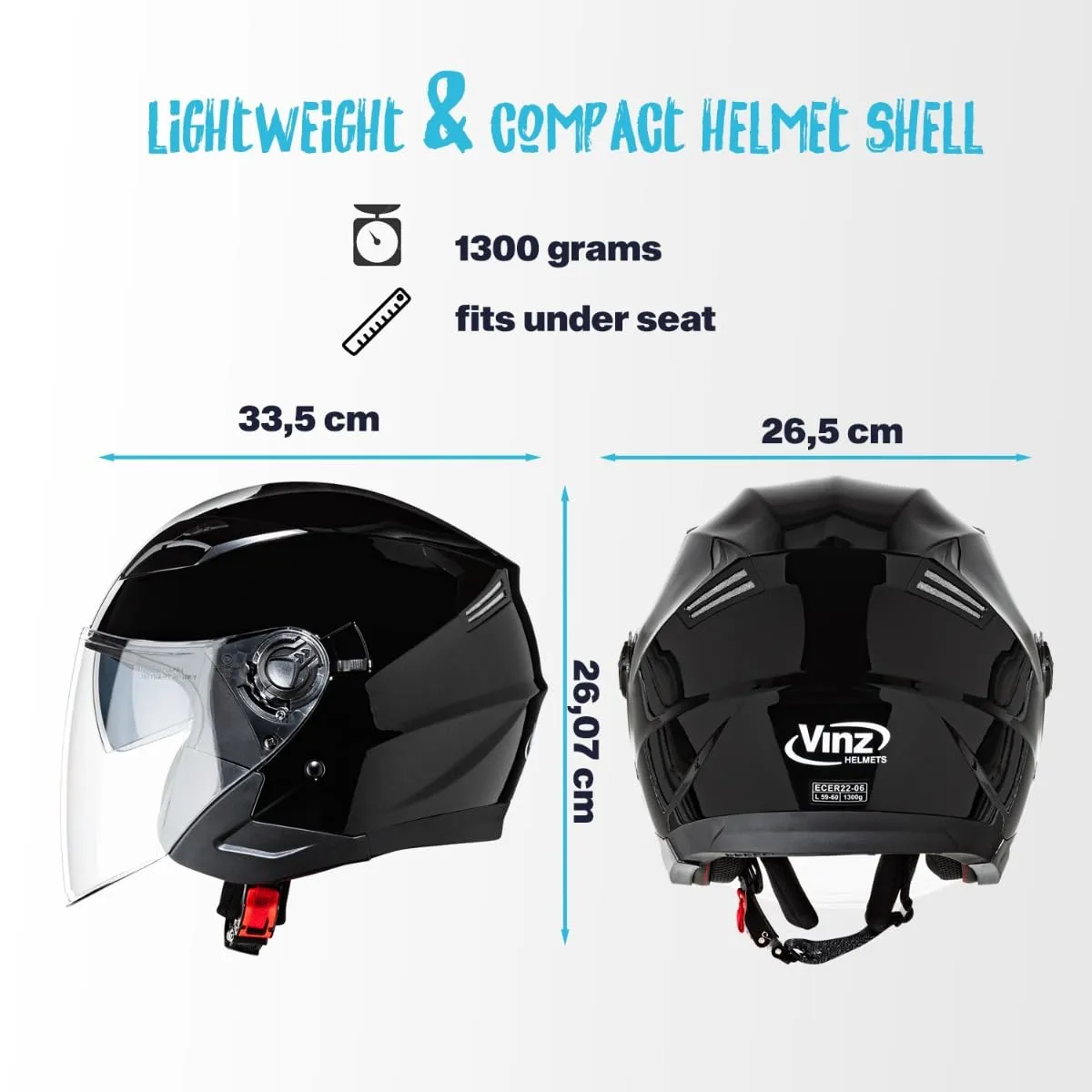 Vinz Calobra Casco Jet Doppia Visiera ECE 22.06 - Nero - immagine 6