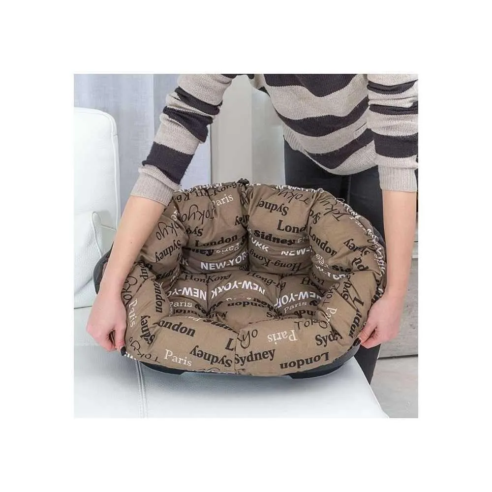 Ferplast Cuccia Cane Interno, Cesta in Plastica Antiscivolo con Imbottitura Lavabile, 73 x 55 x 27 cm, Marrone - immagine 4