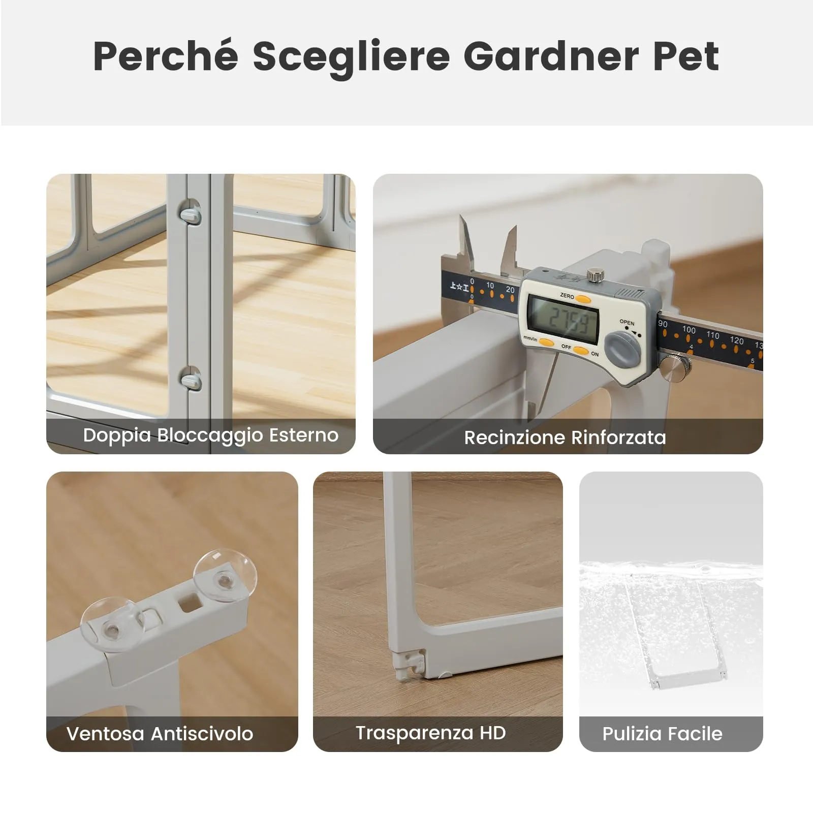 Gardner Pet Recinto per Cani in Acrilico Trasparente, 12 Pezzi, Grigio - immagine 4