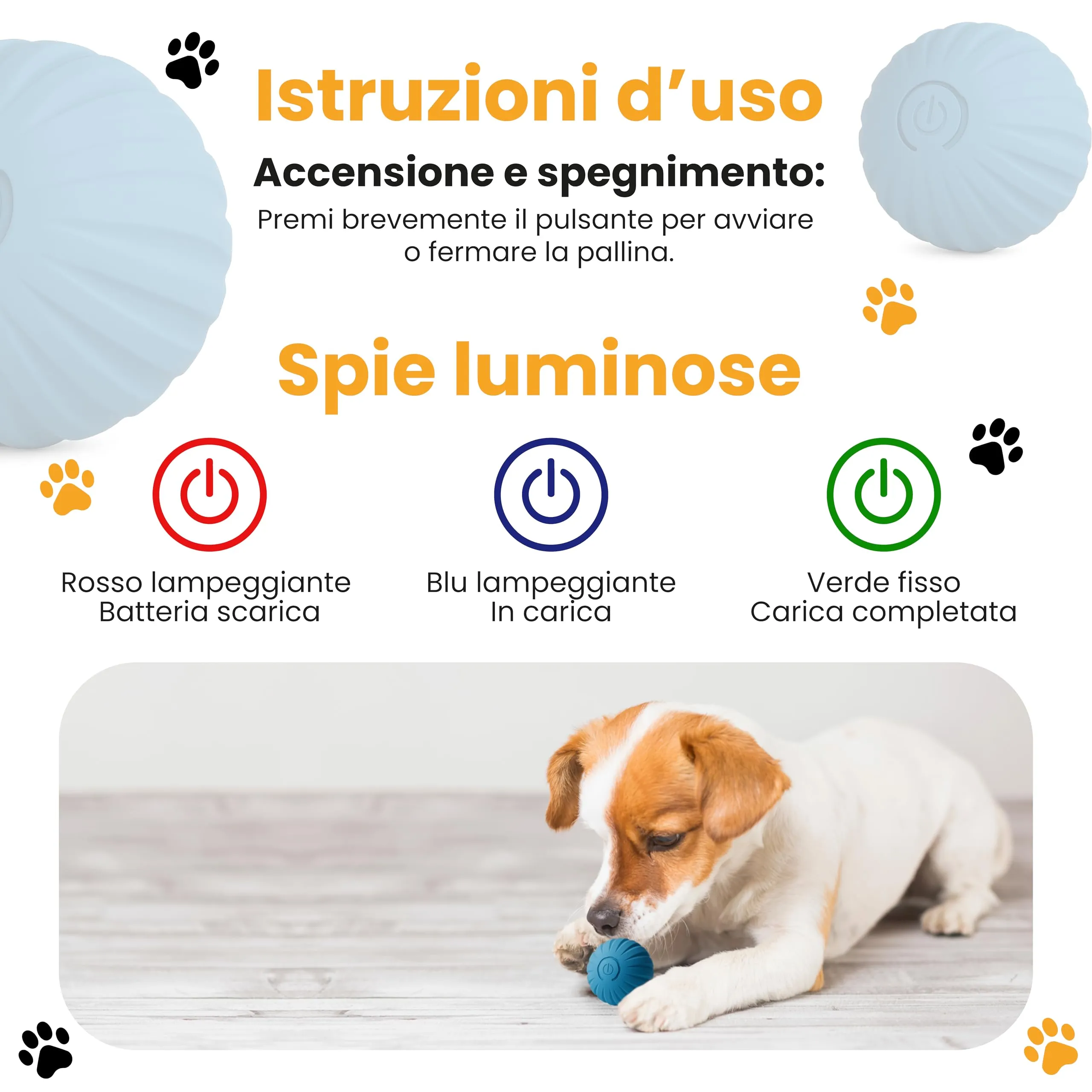musapet Pallina Interattiva per Cani e Gatti, Auto-rimbalzante, Vibrante, Ricaricabile USB con luce LED - immagine 4