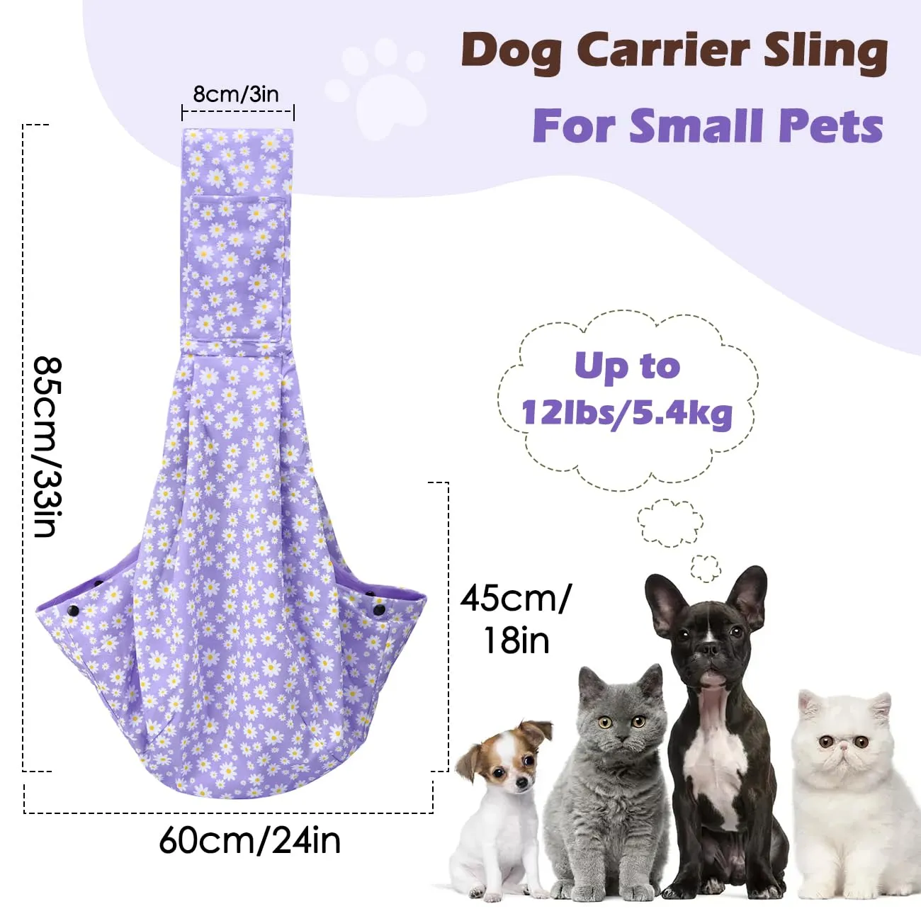 Pawaboo Fascia Trasportino per Cane Piccolo, Margherita Viola - immagine 2