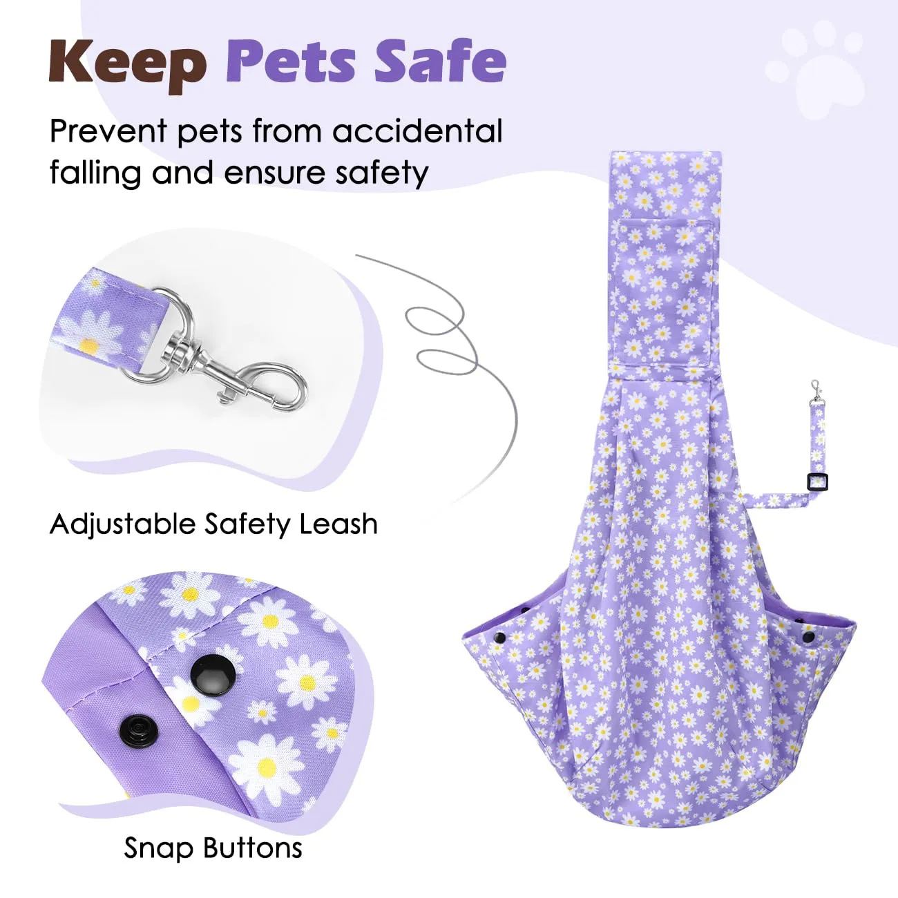 Pawaboo Fascia Trasportino per Cane Piccolo, Margherita Viola - immagine 4