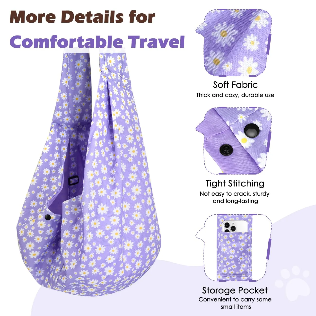 Pawaboo Fascia Trasportino per Cane Piccolo, Margherita Viola - immagine 6