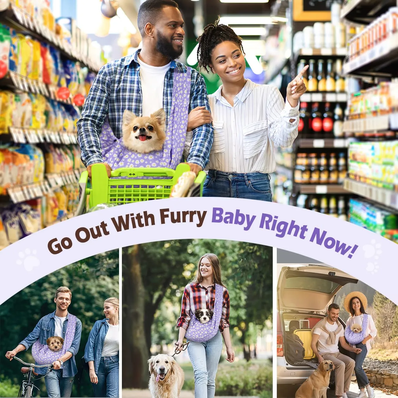Pawaboo Fascia Trasportino per Cane Piccolo, Margherita Viola - immagine 7