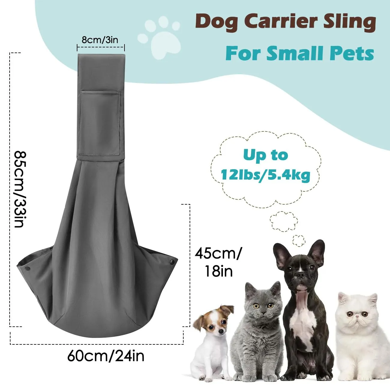 Pawaboo Fascia Trasportino per Cane Piccolo, Grigio Scuro - immagine 2
