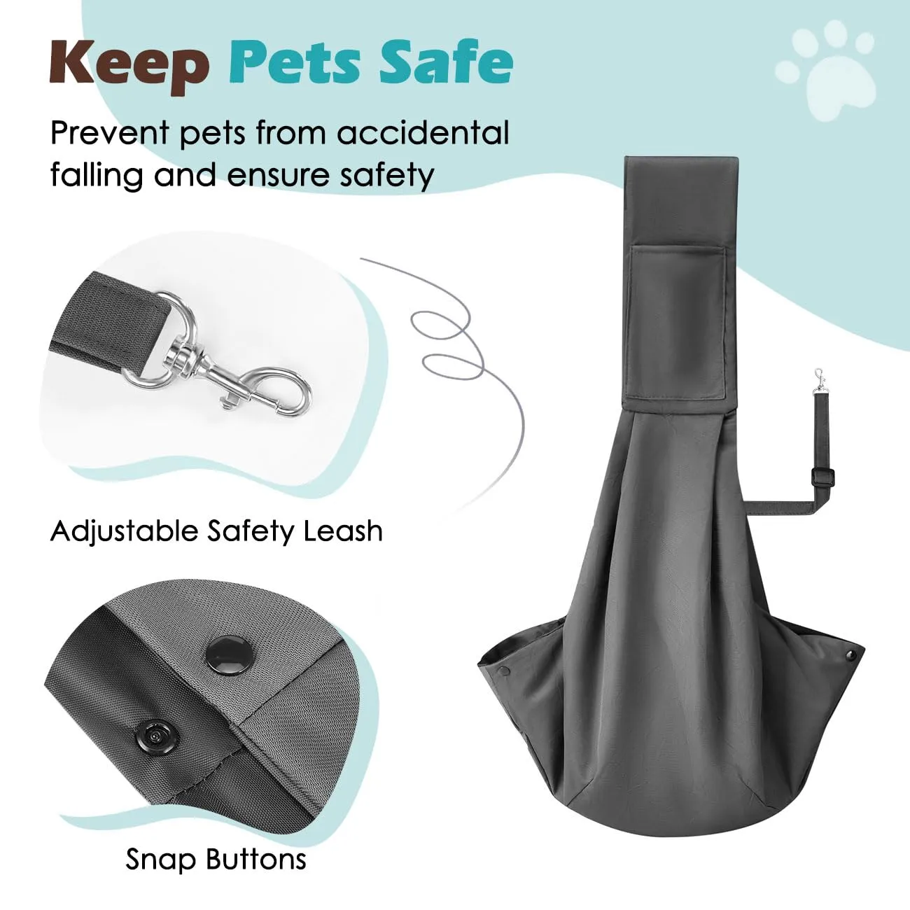 Pawaboo Fascia Trasportino per Cane Piccolo, Grigio Scuro - immagine 4