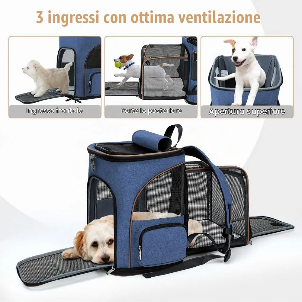 Lekesky Zaino Trasportino Espandibile per Cani e Gatti, Blu, XL - immagine 2