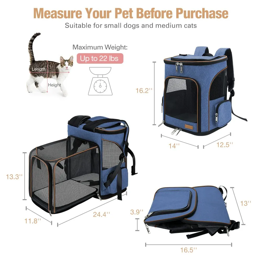 Lekesky Zaino Trasportino Espandibile per Cani e Gatti, Blu, XL - immagine 3