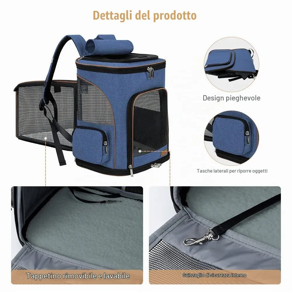 Lekesky Zaino Trasportino Espandibile per Cani e Gatti, Blu, XL - immagine 4