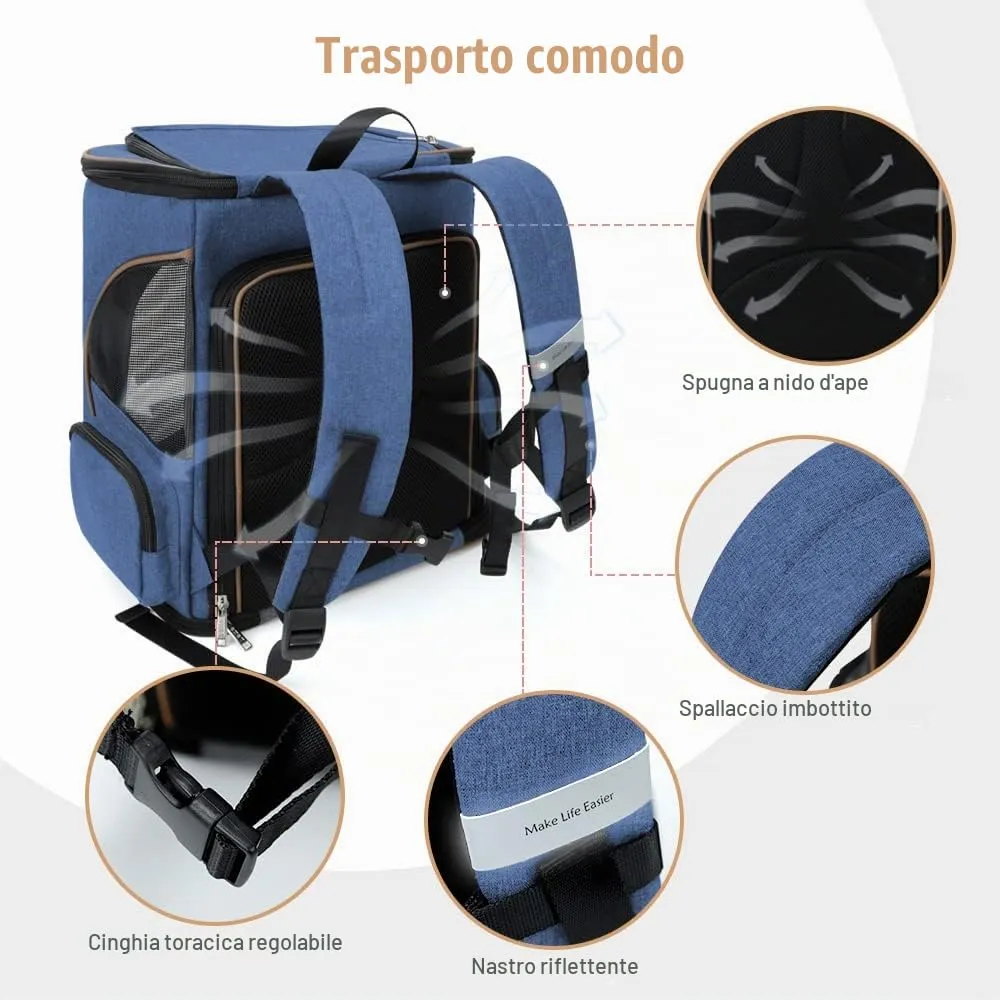 Lekesky Zaino Trasportino Espandibile per Cani e Gatti, Blu, XL - immagine 5