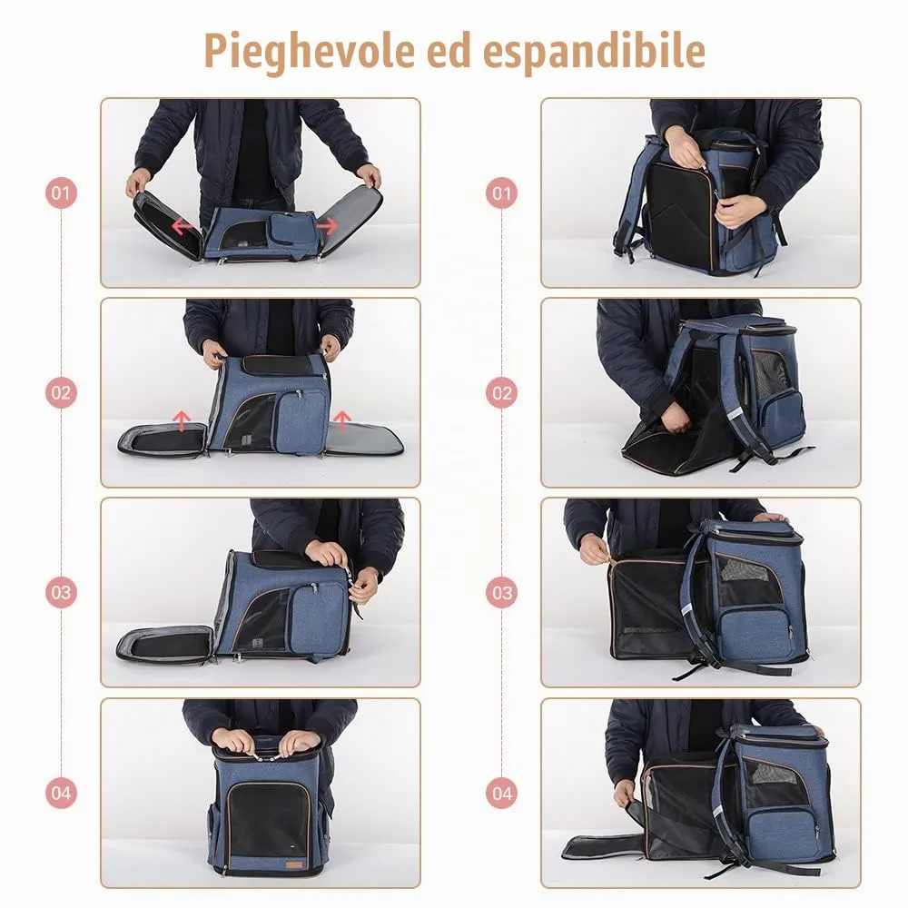 Lekesky Zaino Trasportino Espandibile per Cani e Gatti, Blu, XL - immagine 6