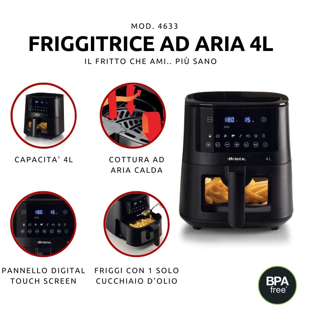 Ariete 4633 Friggitrice ad Aria 4L, 1400W, Nero - immagine 3