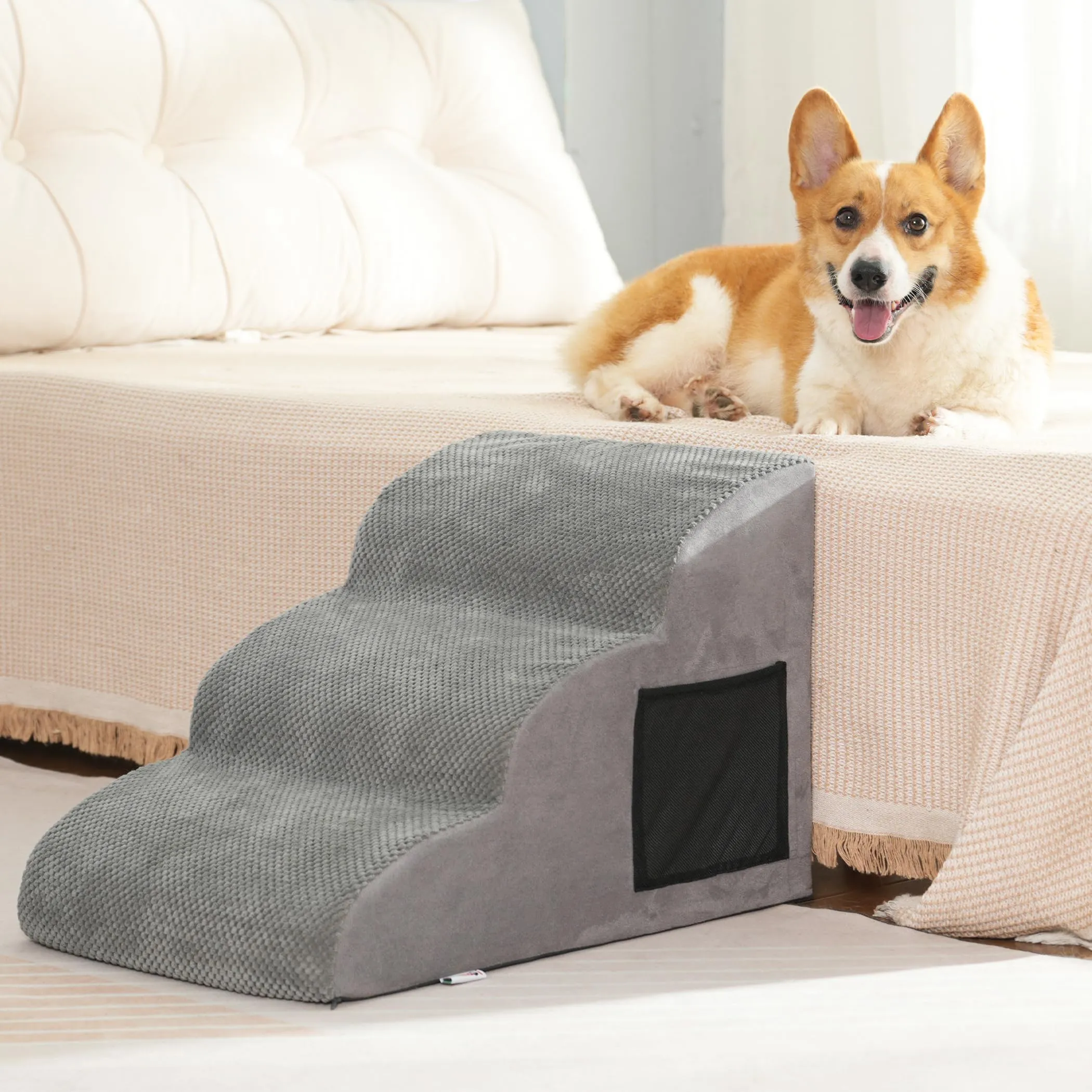 YunNasi Scaletta per Cani per Letto e Divano, 3 Gradini, 60 x 40 x 40 cm, Grigio - immagine 1