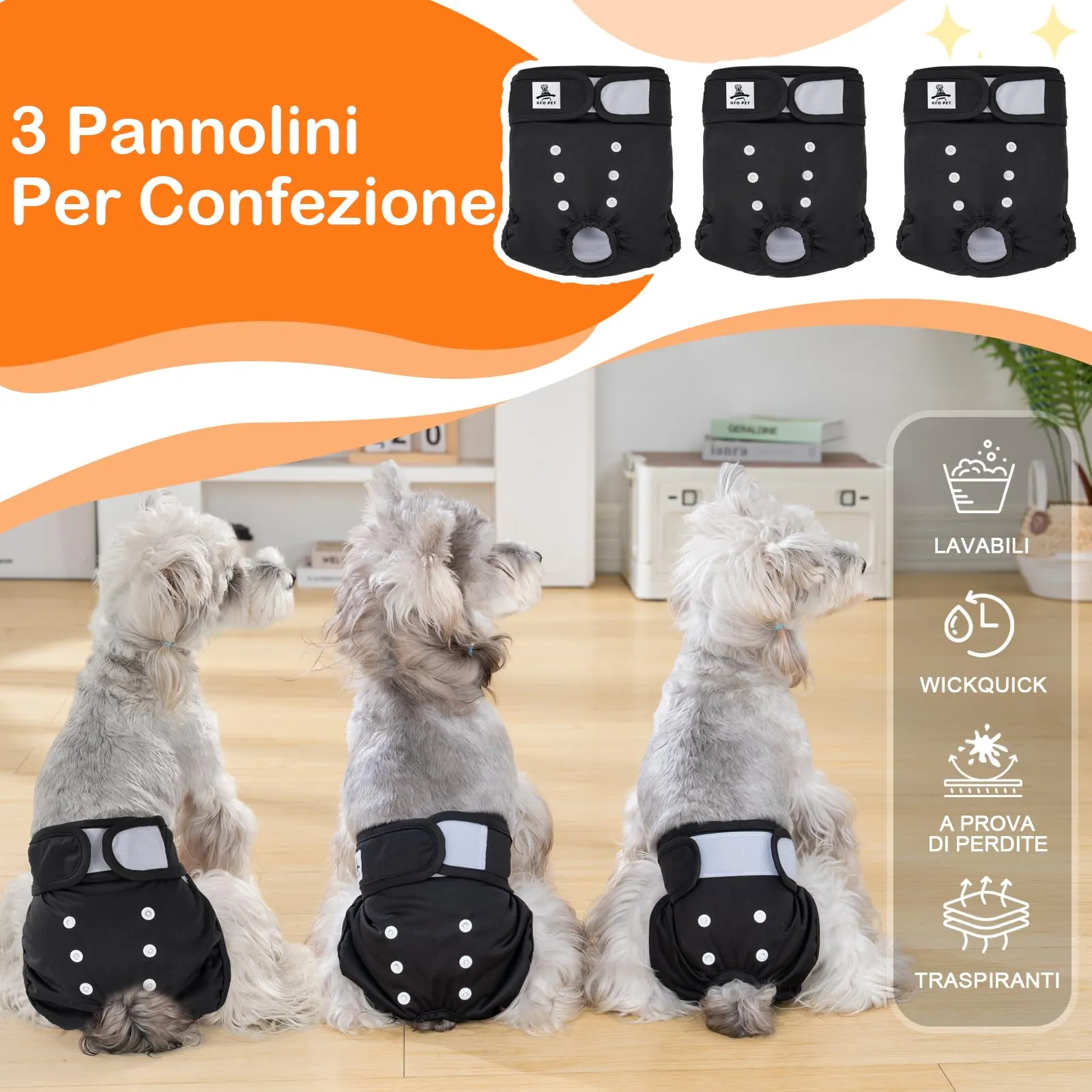 UFO PET Mutandine Lavabili per Cane Femmina, Taglia L, 3 Pezzi - immagine 3