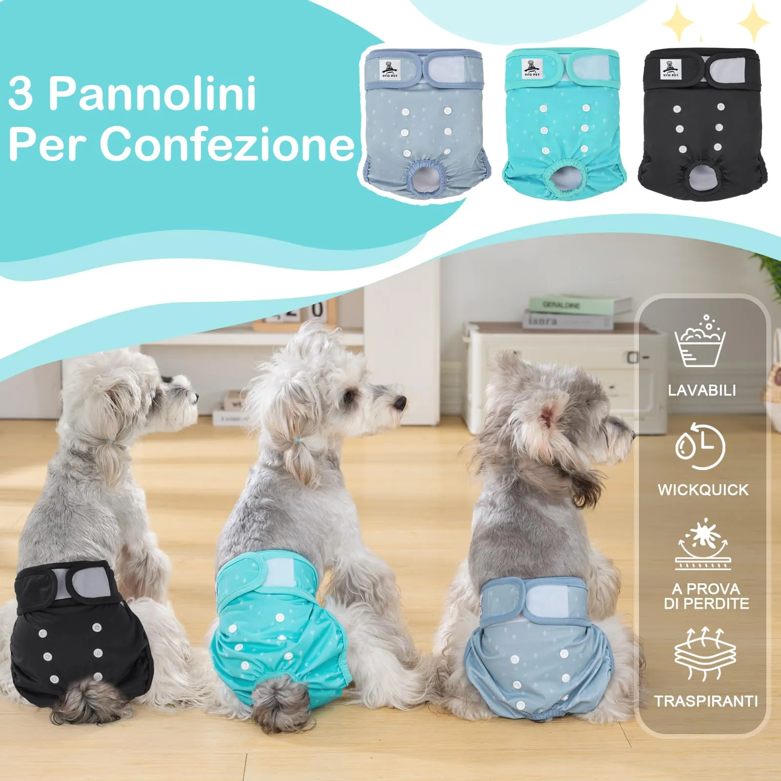 UFO PET Mutandine Lavabili per Cane Femmina, XL, 3 Pezzi - immagine 3