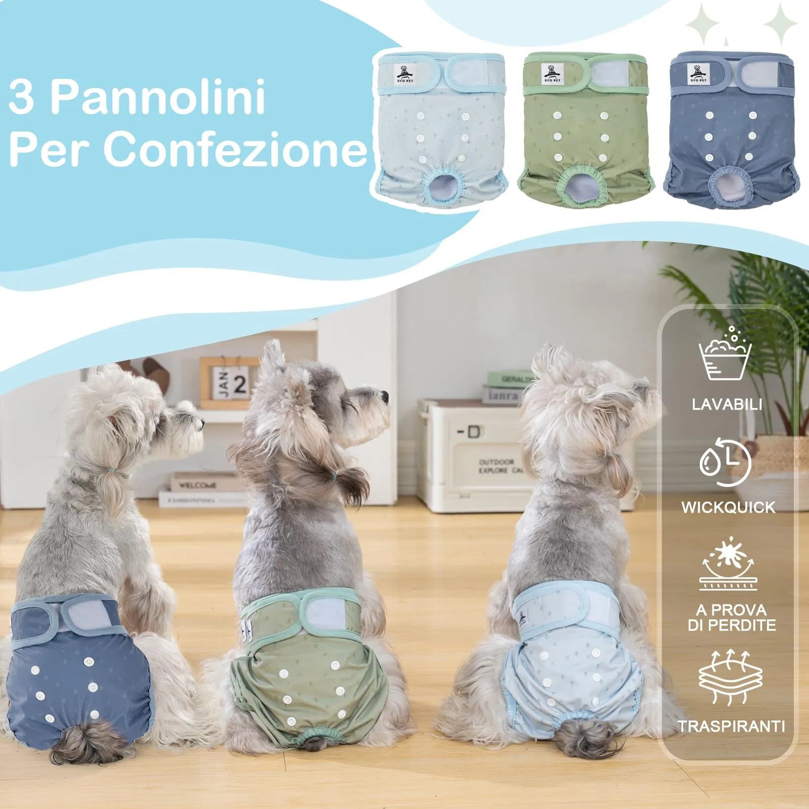 UFO PET Mutandine Lavabili per Cane Femmina, Taglia S, 3 Pezzi - immagine 3