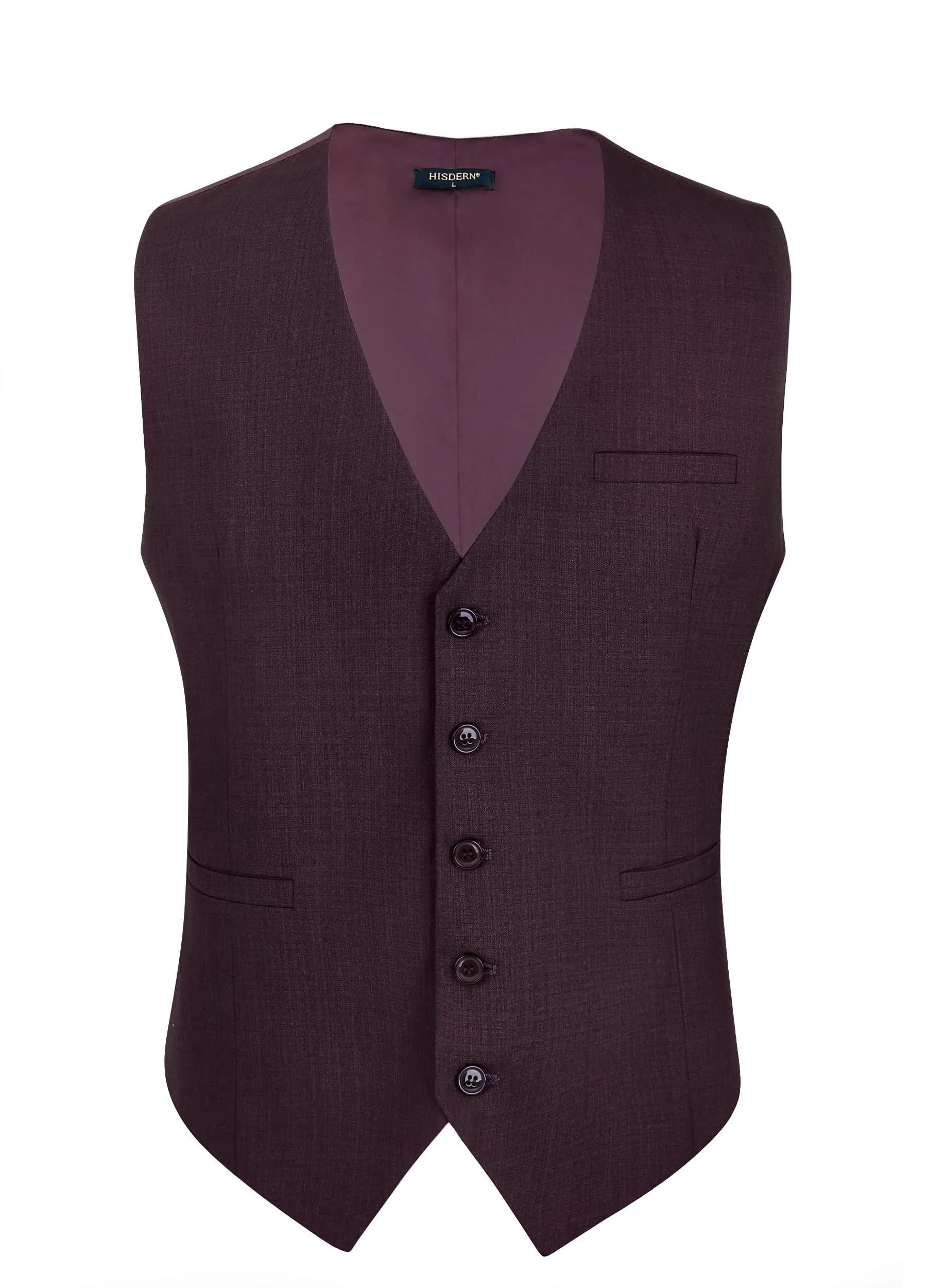 HISDERN Gilet da Uomo in Cotone Tinta Unita, Viola Scuro, XXL - immagine 2
