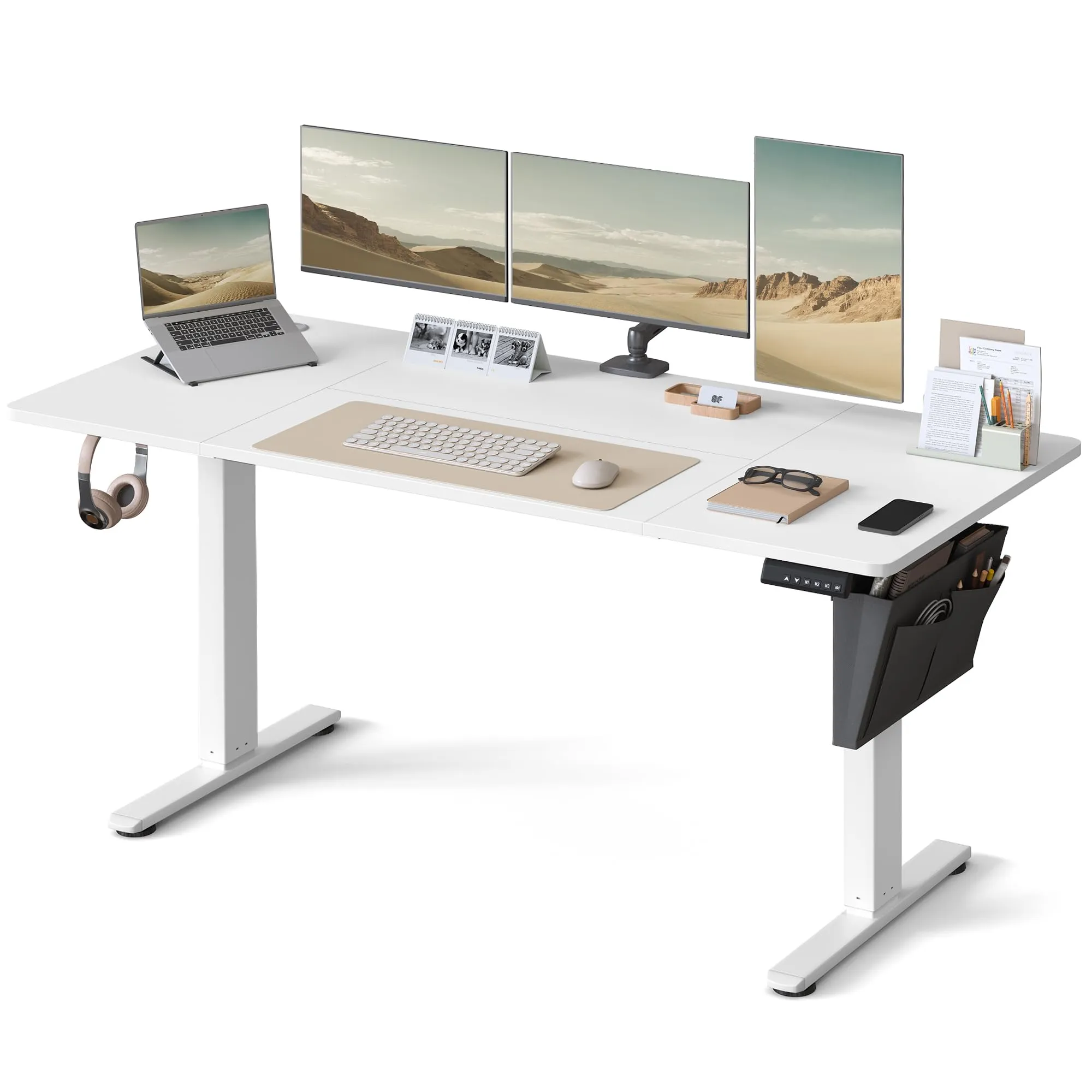 SONGMICS Scrivania Regolabile in Altezza Elettrica, 160 x 70 cm, Memoria 4 Altezze, Porta USB-C, Bianco Nuvola LSD136W01 - immagine 1