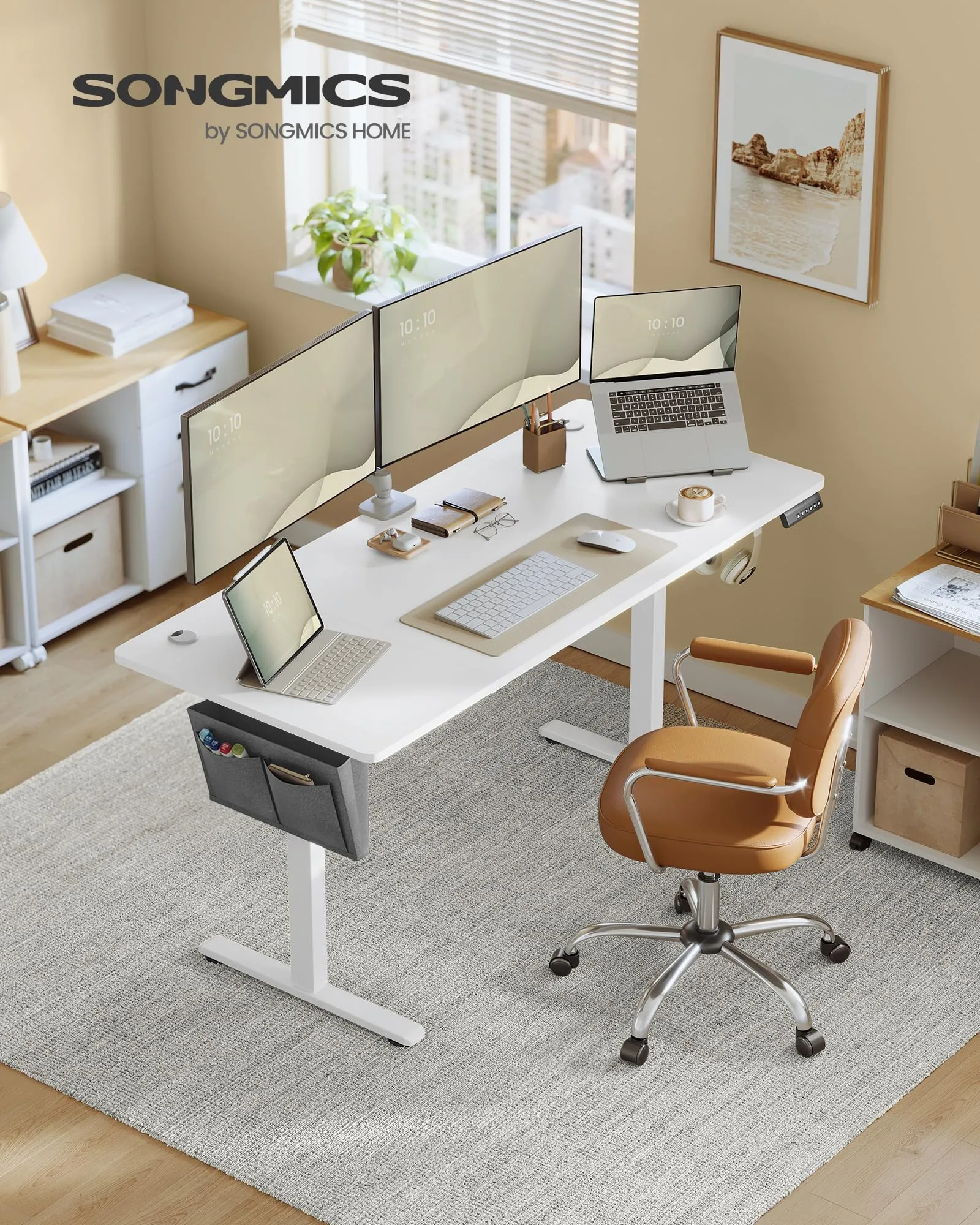 SONGMICS Scrivania Regolabile in Altezza Elettrica, 160 x 70 cm, Memoria 4 Altezze, Porta USB-C, Bianco Nuvola LSD136W01 - immagine 3