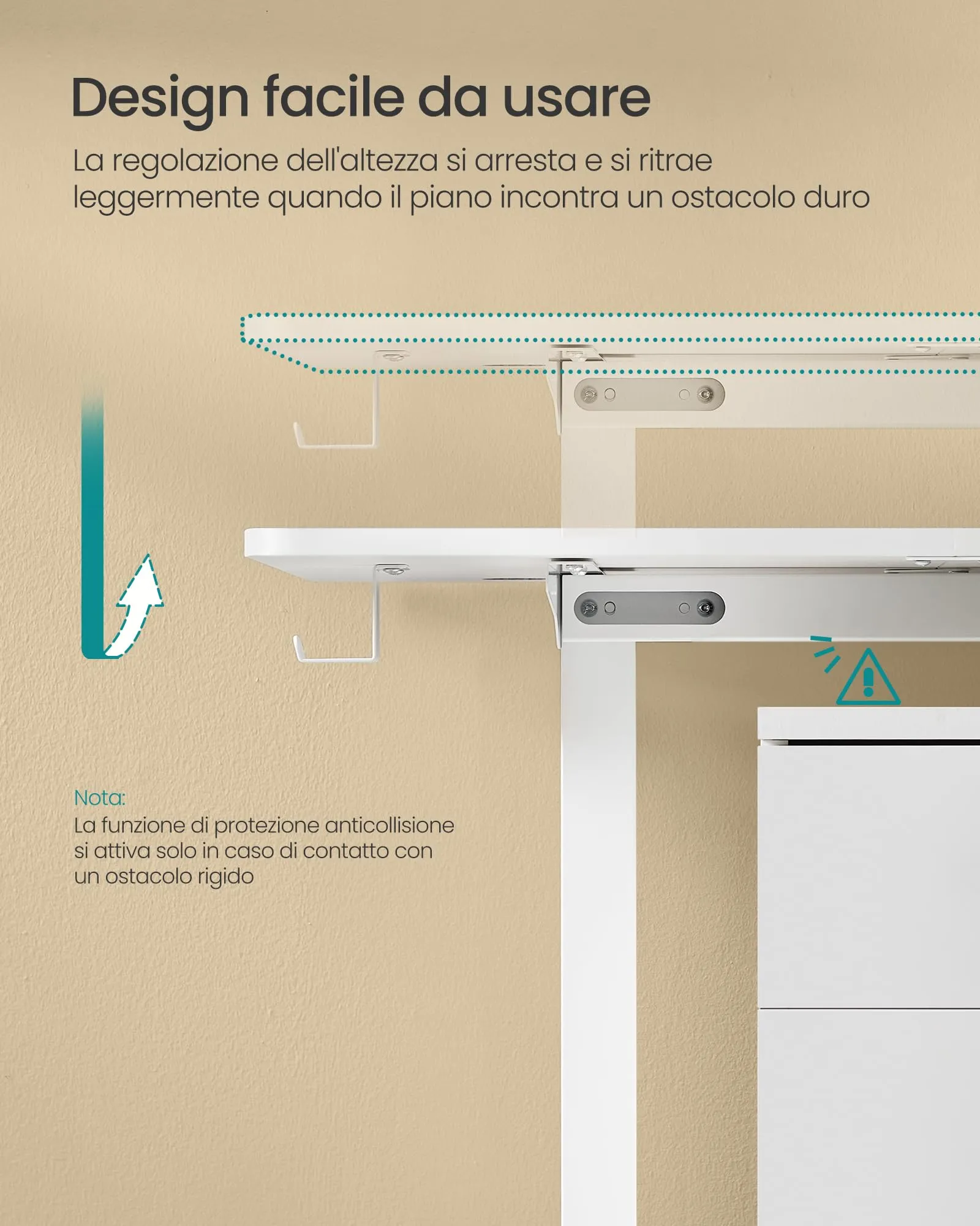 SONGMICS Scrivania Regolabile in Altezza Elettrica, 160 x 70 cm, Memoria 4 Altezze, Porta USB-C, Bianco Nuvola LSD136W01 - immagine 6