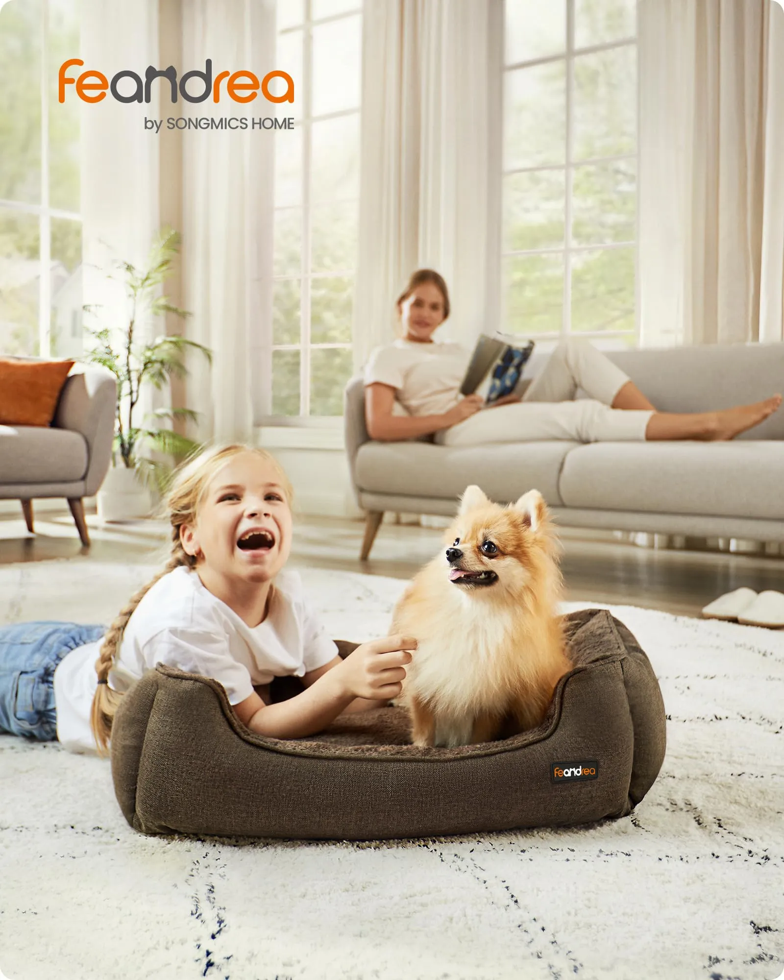Feandrea Cuccia per Cani in Simil Lino, Bordi Rialzati, Fondo Antiscivolo, Copertura Sfoderabile, Taglia M, 70 x 55 x 21 cm, Marrone PGW10CC - immagine 2