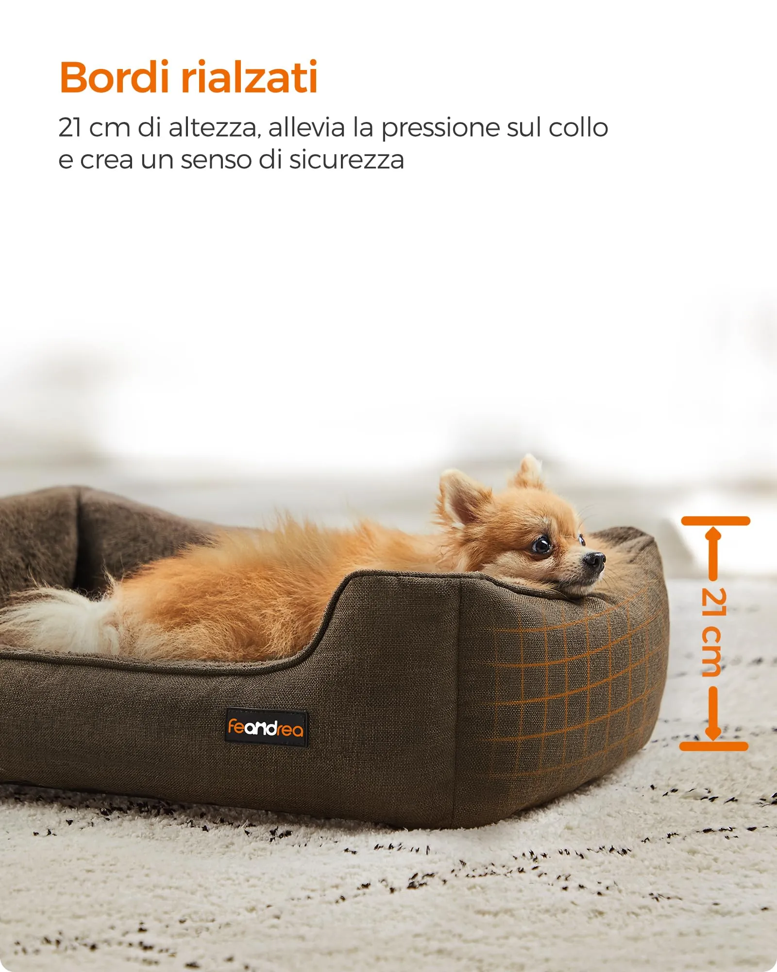 Feandrea Cuccia per Cani in Simil Lino, Bordi Rialzati, Fondo Antiscivolo, Copertura Sfoderabile, Taglia M, 70 x 55 x 21 cm, Marrone PGW10CC - immagine 3