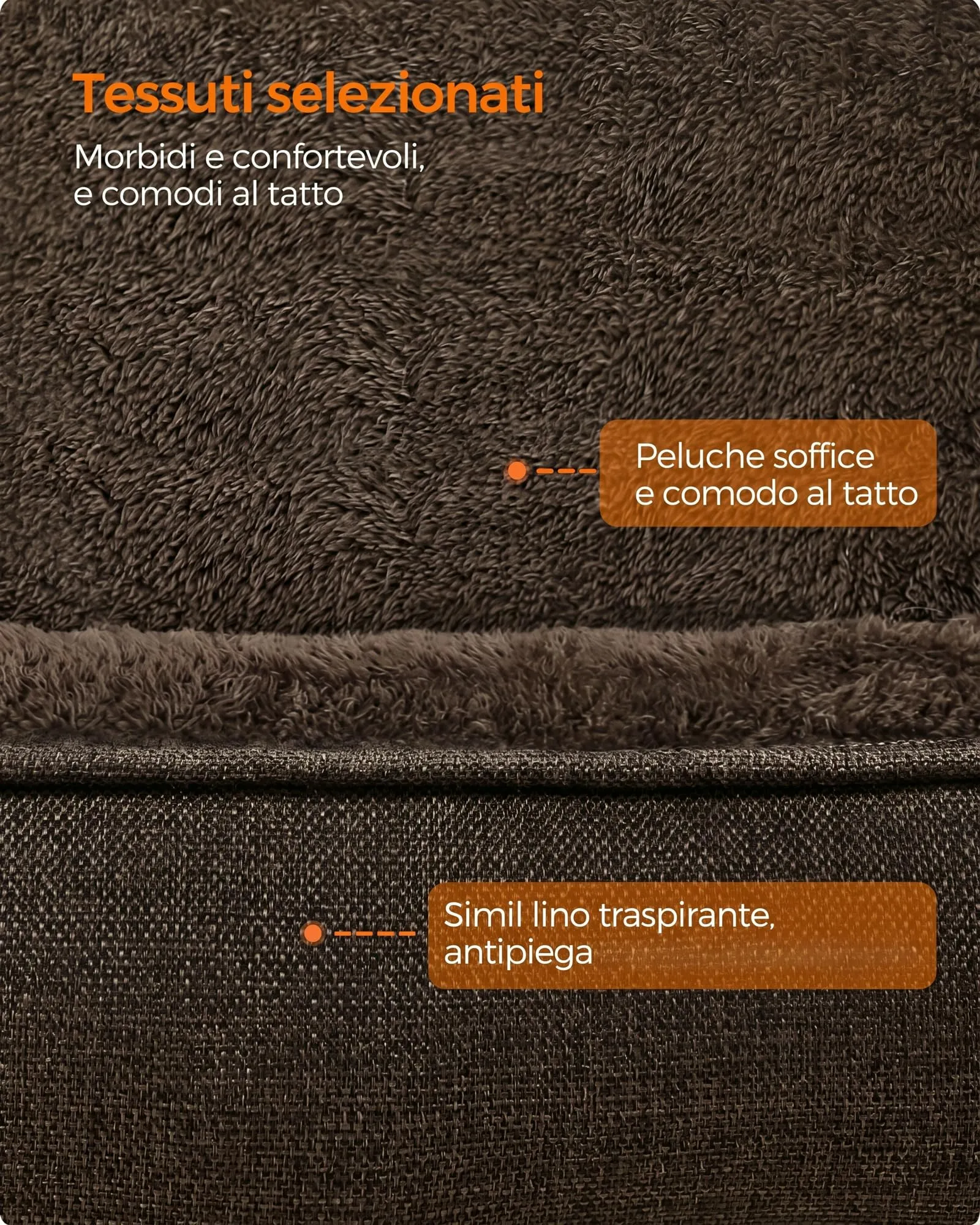 Feandrea Cuccia per Cani in Simil Lino, Bordi Rialzati, Fondo Antiscivolo, Copertura Sfoderabile, Taglia M, 70 x 55 x 21 cm, Marrone PGW10CC - immagine 4