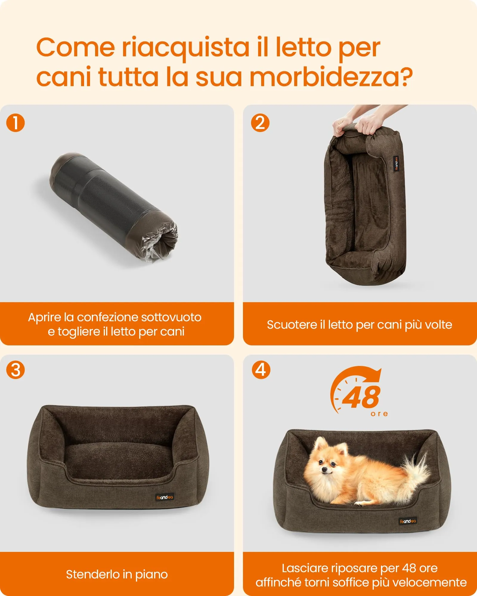 Feandrea Cuccia per Cani in Simil Lino, Bordi Rialzati, Fondo Antiscivolo, Copertura Sfoderabile, Taglia M, 70 x 55 x 21 cm, Marrone PGW10CC - immagine 8