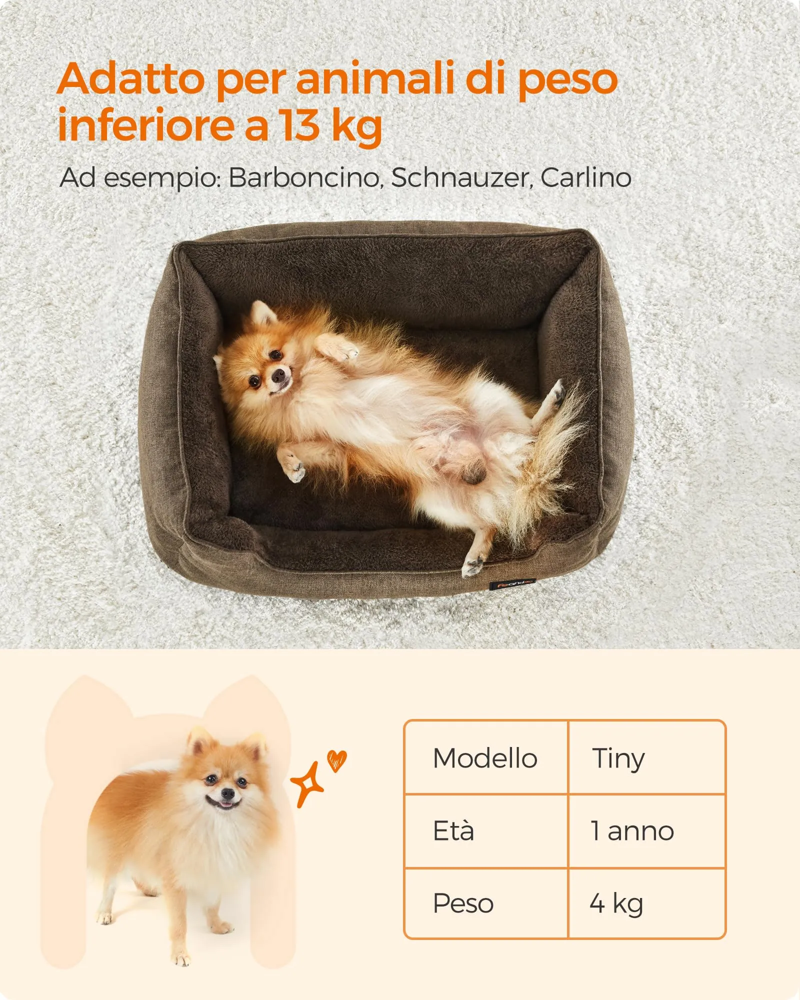 Feandrea Cuccia per Cani in Simil Lino, Bordi Rialzati, Fondo Antiscivolo, Copertura Sfoderabile, Taglia M, 70 x 55 x 21 cm, Marrone PGW10CC - immagine 9