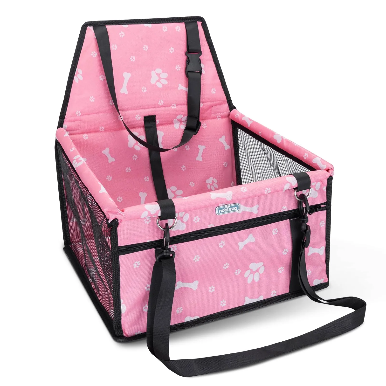 Nobleza Seggiolino Auto per Cani e Gatti, Trasportino Impermeabile e Pieghevole con Cintura di Sicurezza, 40x34x25cm, Rosa - immagine 1