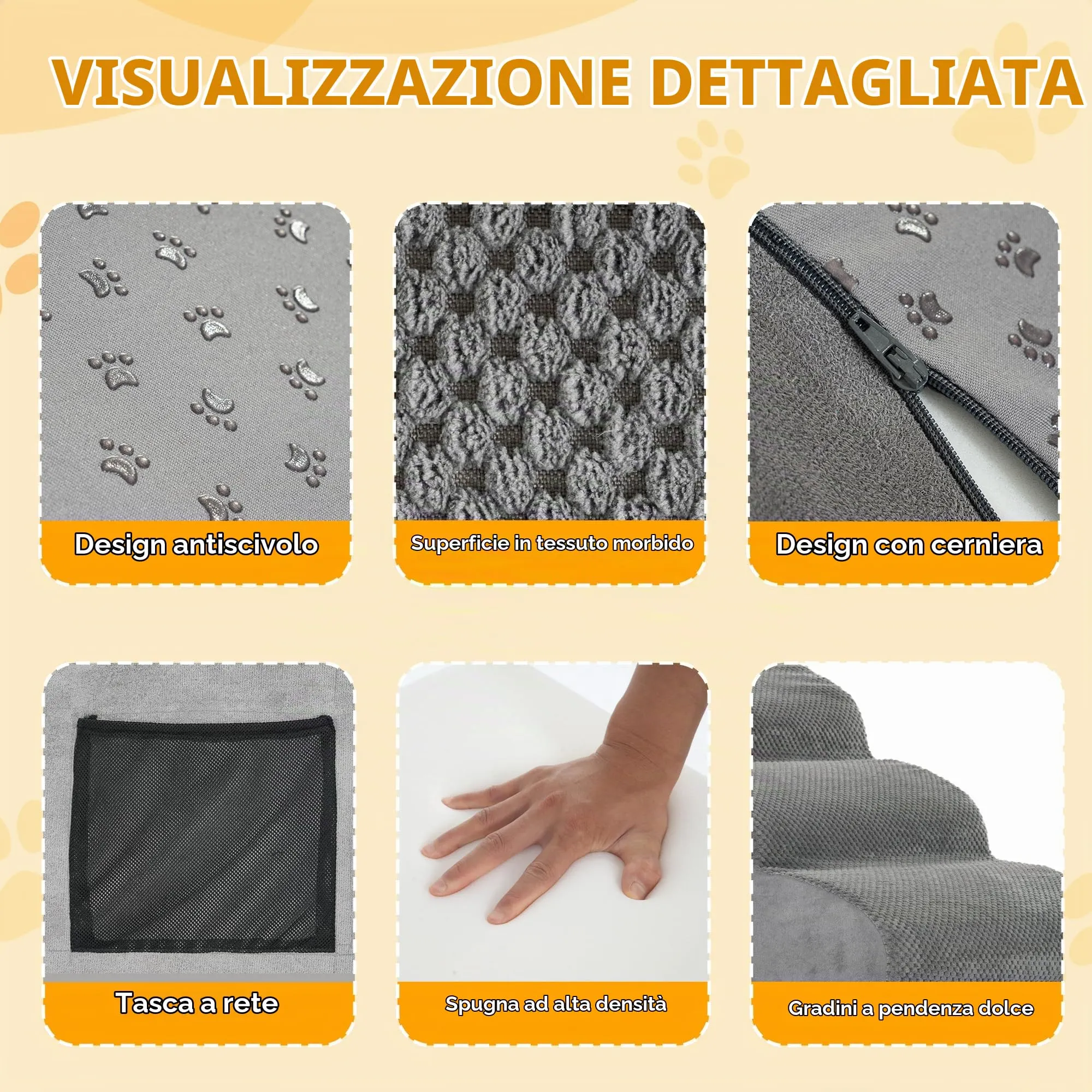 YunNasi Scaletta per Cani per Letto e Divano, 2 Gradini, 55 x 40 x 30 cm, Grigio - immagine 4