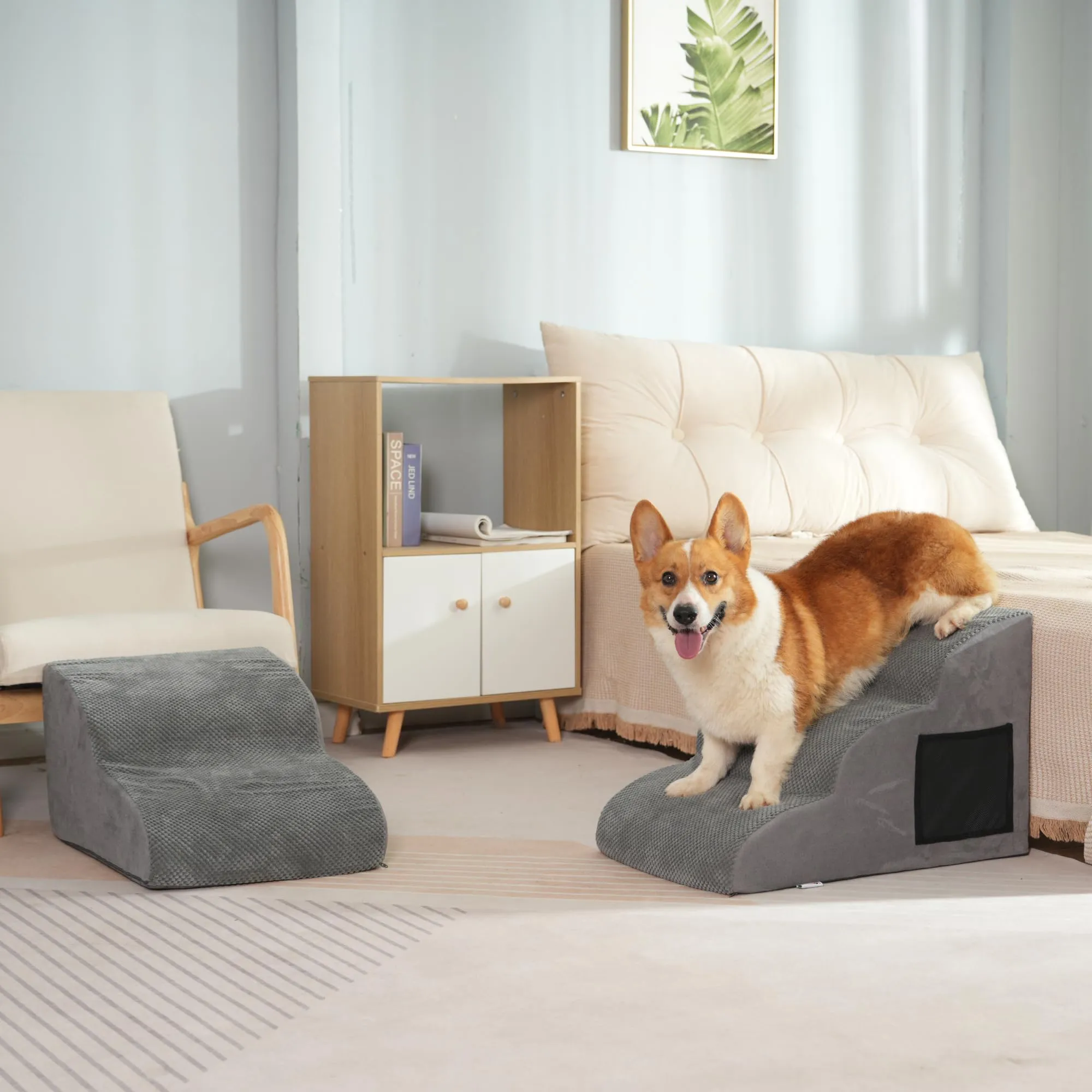 YunNasi Scaletta per Cani per Letto e Divano, 2 Gradini, 55 x 40 x 30 cm, Grigio - immagine 6