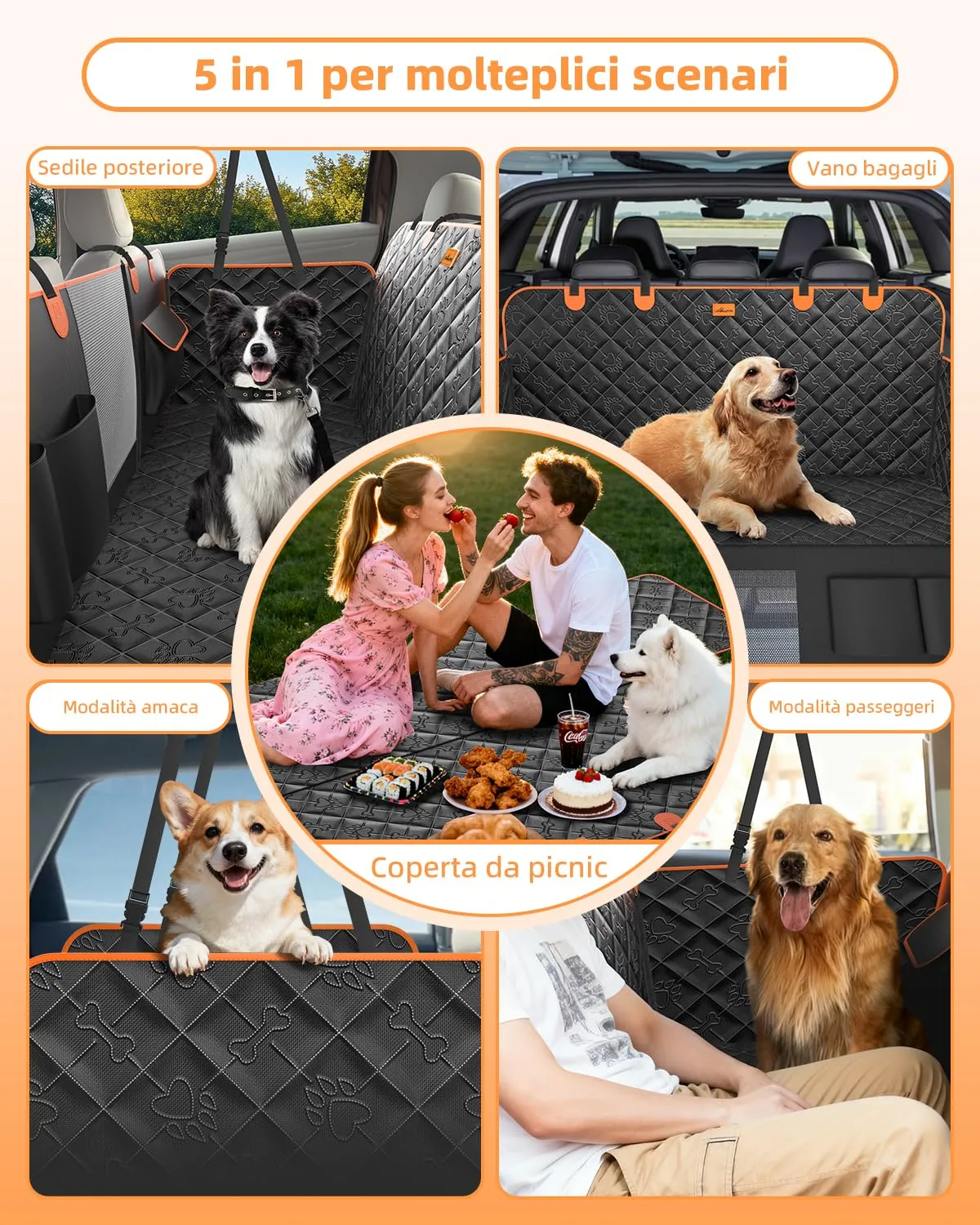 UPAWPIA Coprisedile Auto per Cani 600D Impermeabile con Protezione Laterale Antigraffiato e Antiscivolo per Auto e SUV - immagine 5