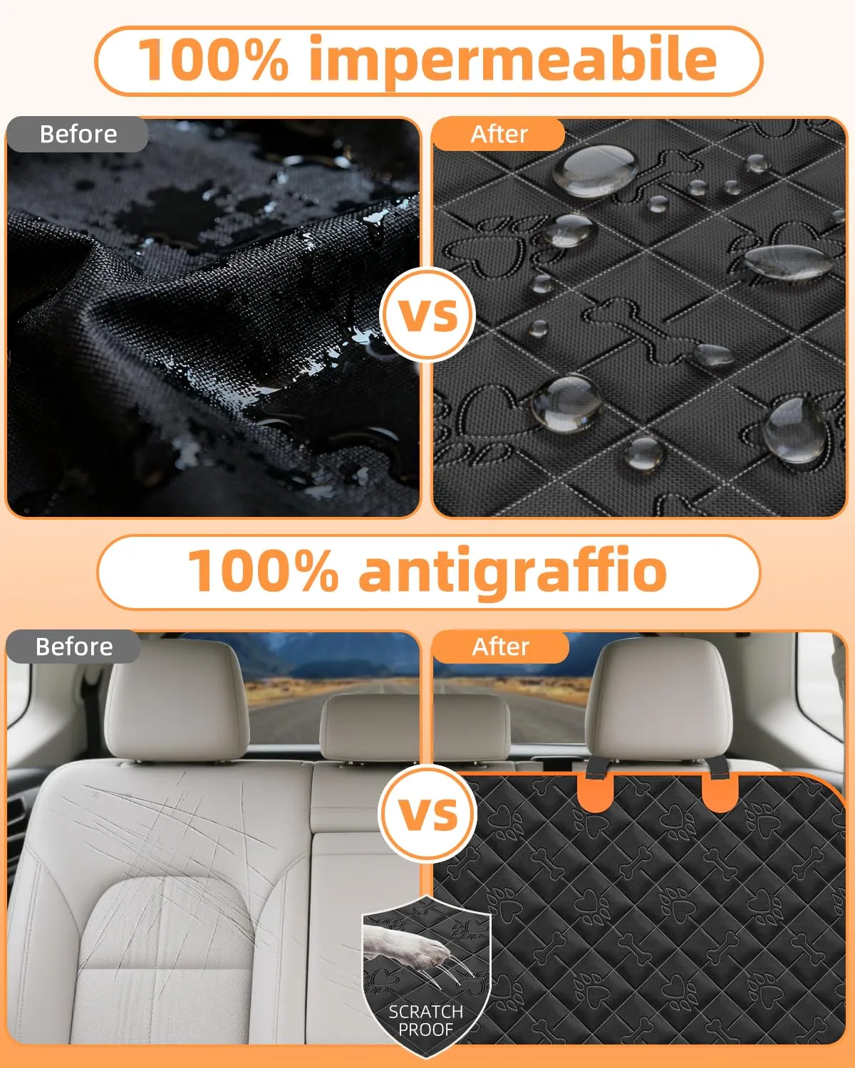 UPAWPIA Coprisedile Auto per Cani 600D Impermeabile con Protezione Laterale Antigraffiato e Antiscivolo per Auto e SUV - immagine 6